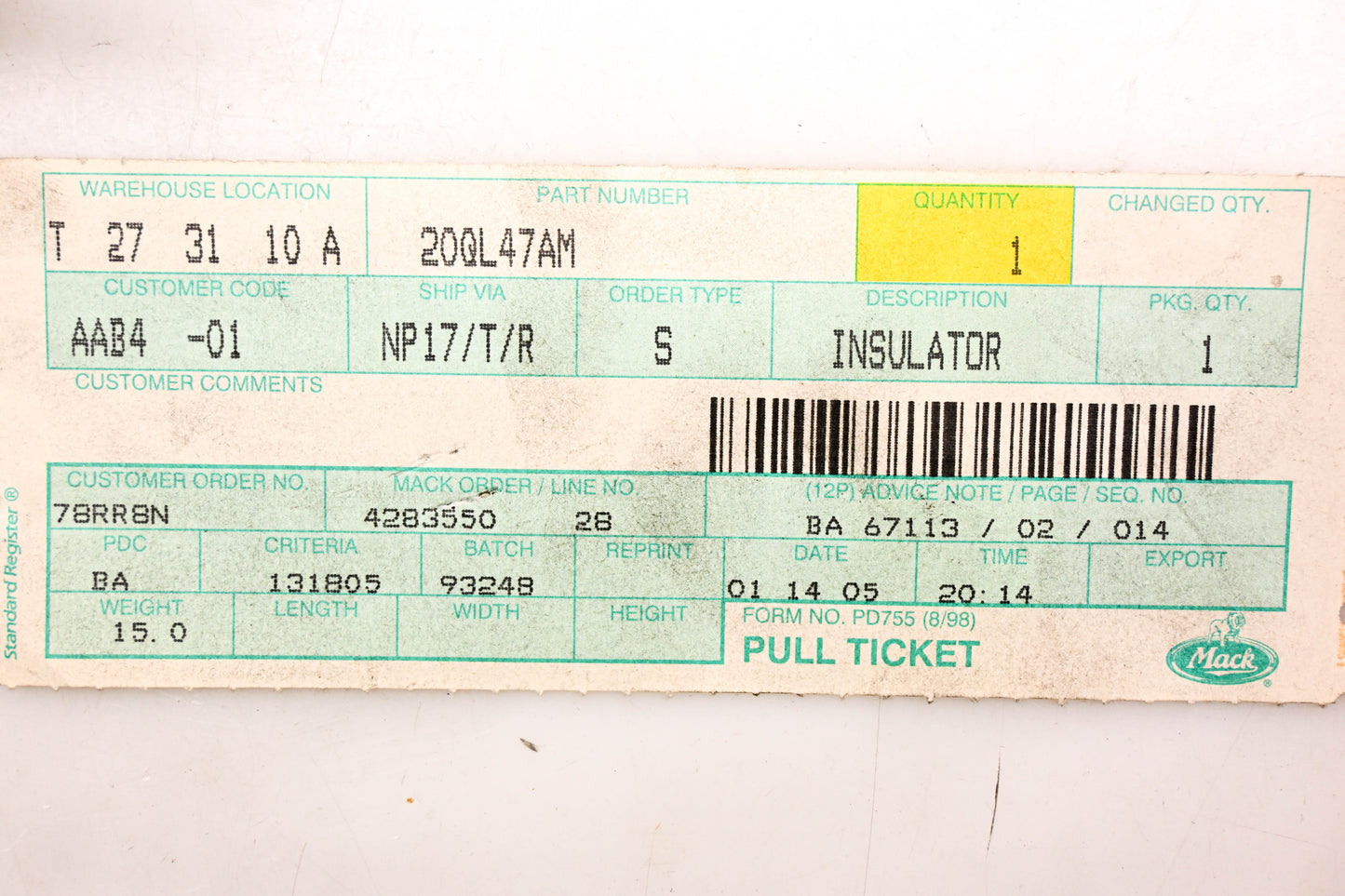 Mack 20QL47AM, Y-45394-21-1 Renault Engine Mount Insulator NOS