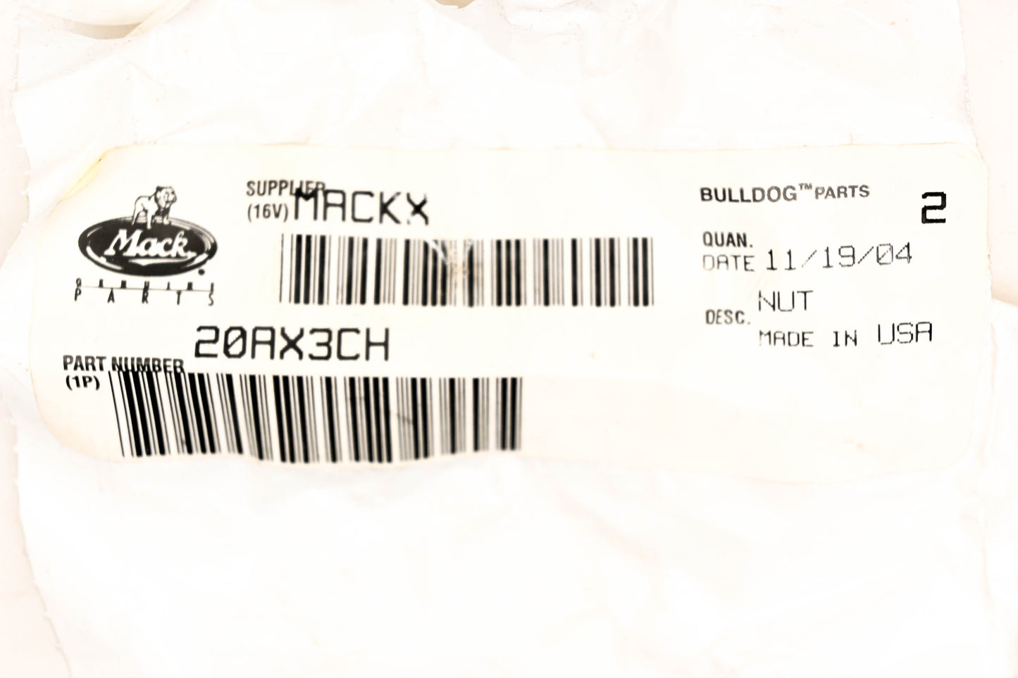 Mack 20AX3CH Nuts Qty 2 NOS