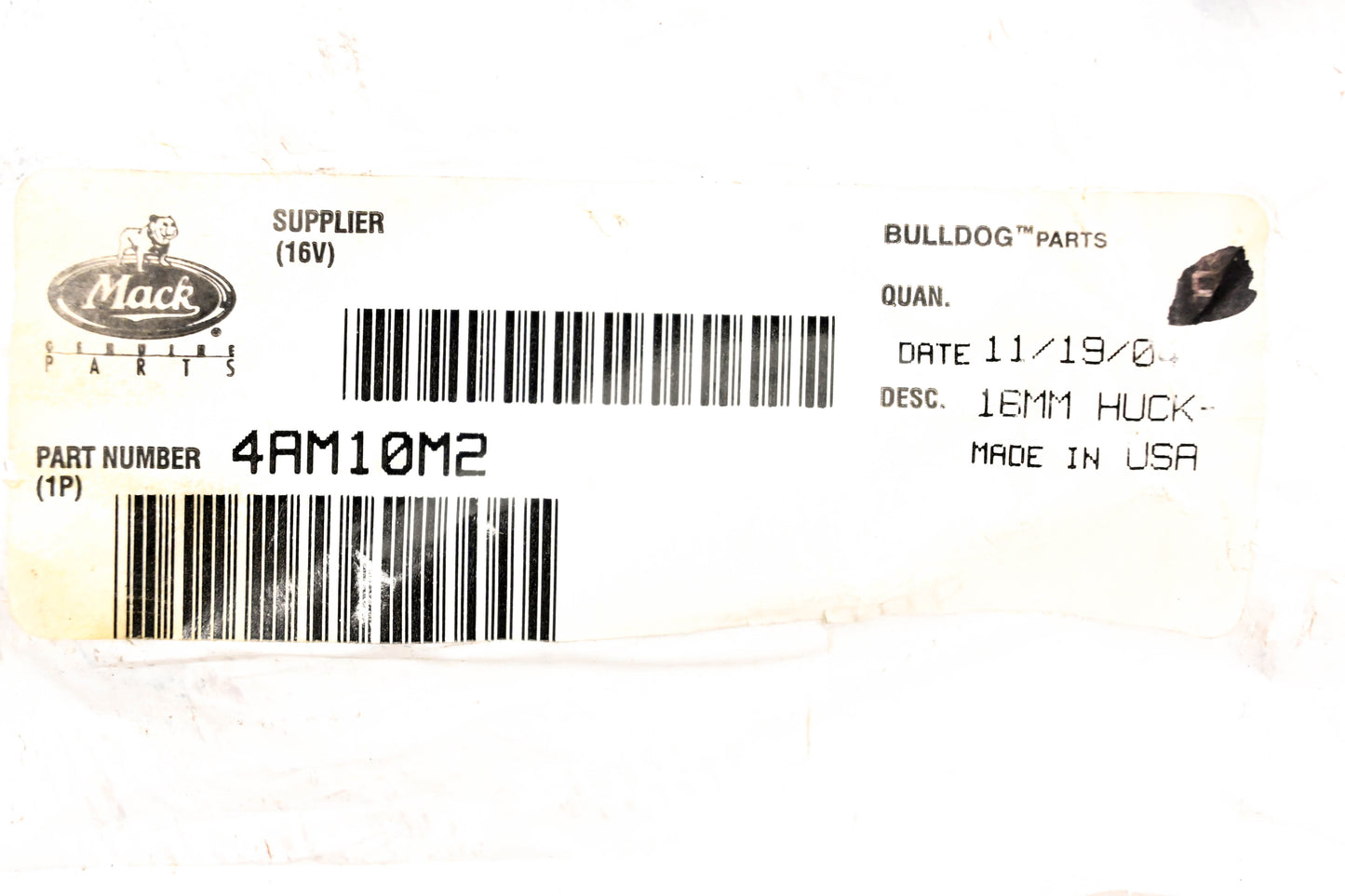 Mack 4AM10M2 Huck Spin 16mm Bolt NOS
