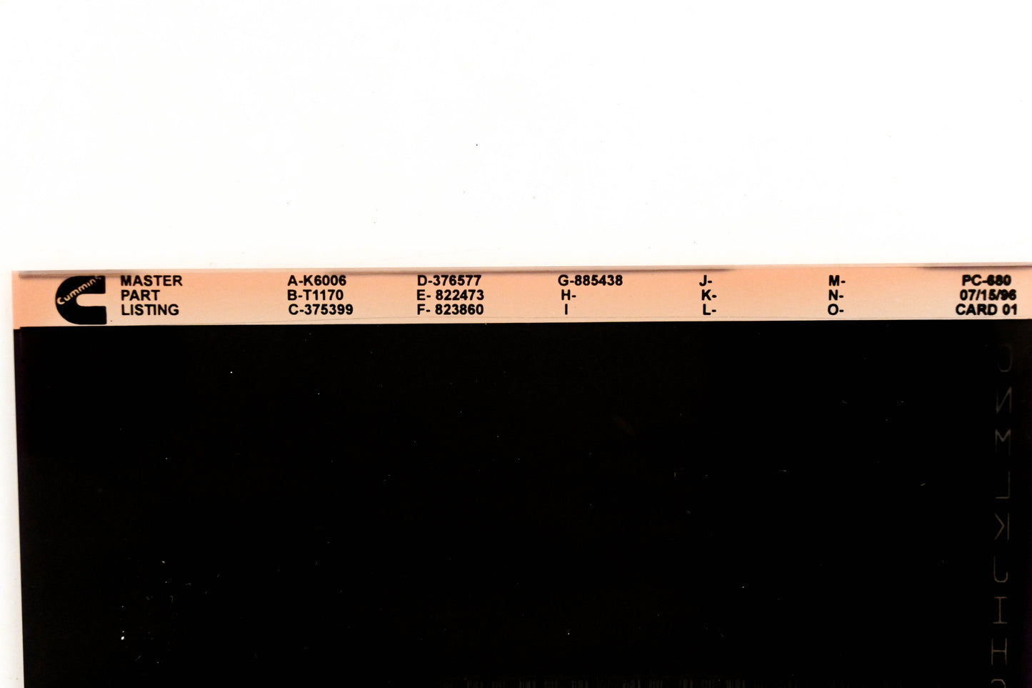 Cummins WZ019-138 1996 PC-680 Master Part Listing Microfiche NOS