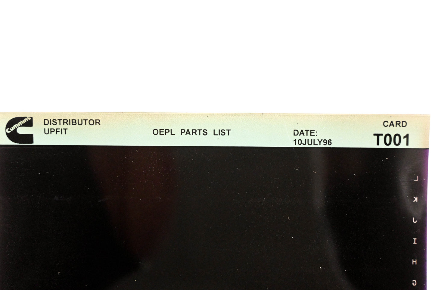 Cummins T001 1996 Distributor Upfit OEPL Parts List Microfiche NOS