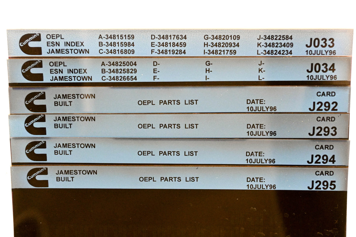 Cummins J033, J292, J295 1996 Jamestown OEPL Parts List & ESN Index Lot Of 6 Microfiche NOS