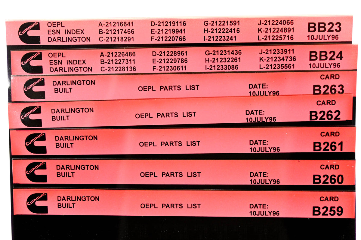 Cummins BB23, B259, B263 1996 Darlington OEPL Parts List & ESN Index Lot Of 7 Microfiche NOS