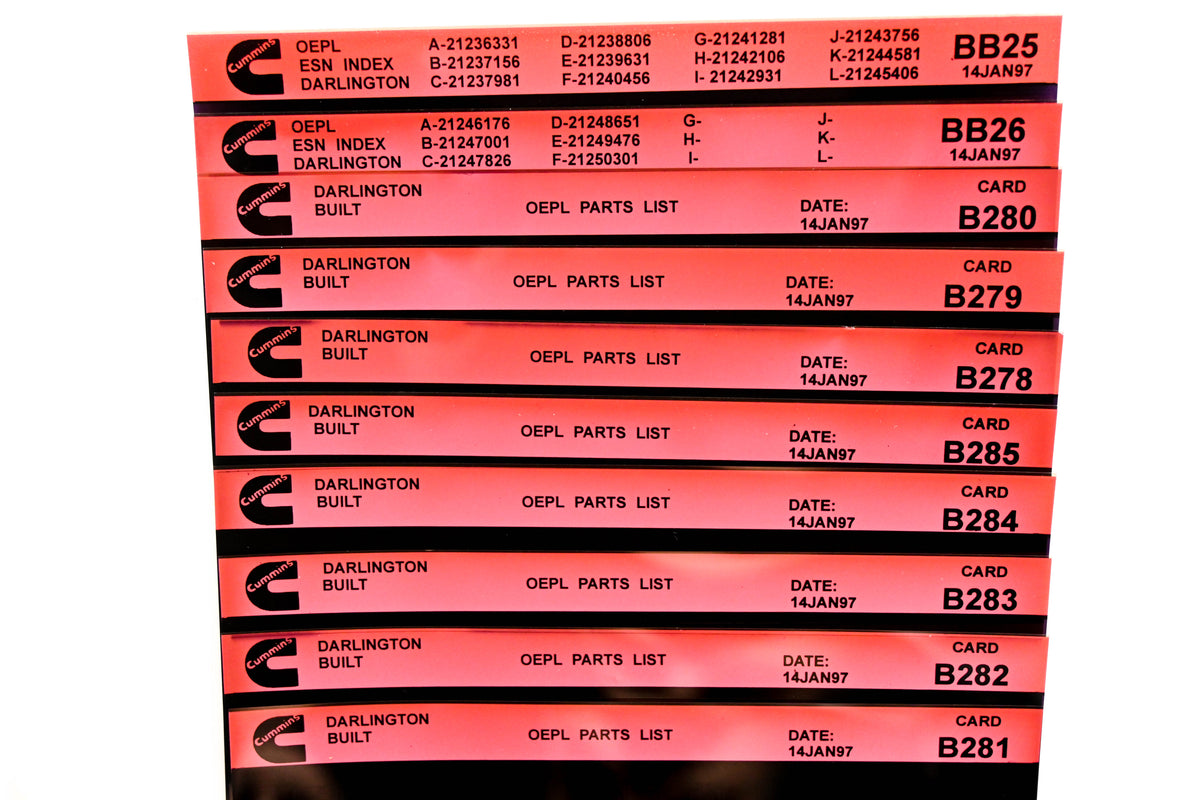Cummins BB25, B278, B285 1997 Darlington OEPL Parts List & ESN Index Lot Of 10 Microfiche NOS