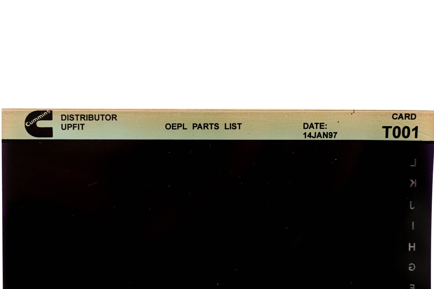 Cummins T001 1997 Distributor Upfit OEPL Parts List Microfiche NOS