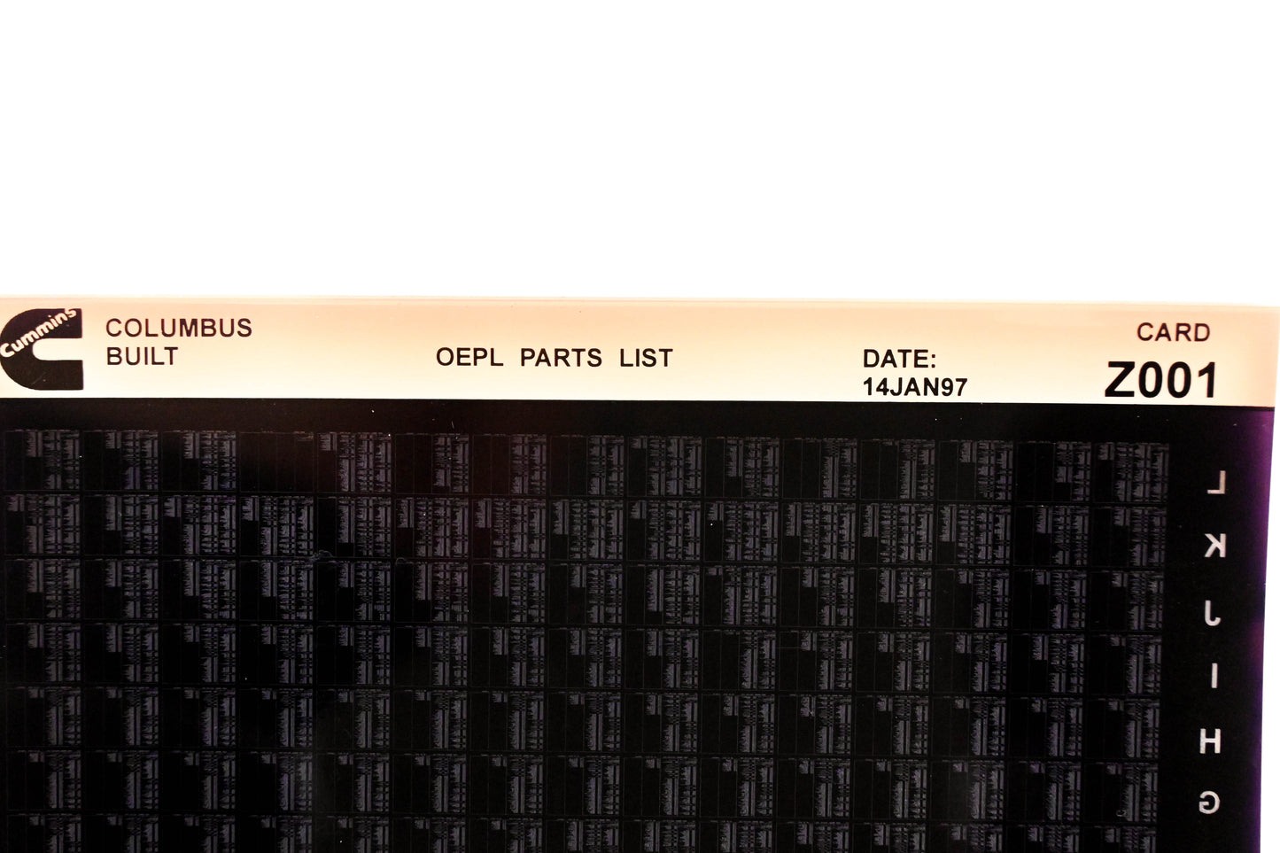 Cummins Z001 1997 Columbus OEPL Parts List Microfiche NOS
