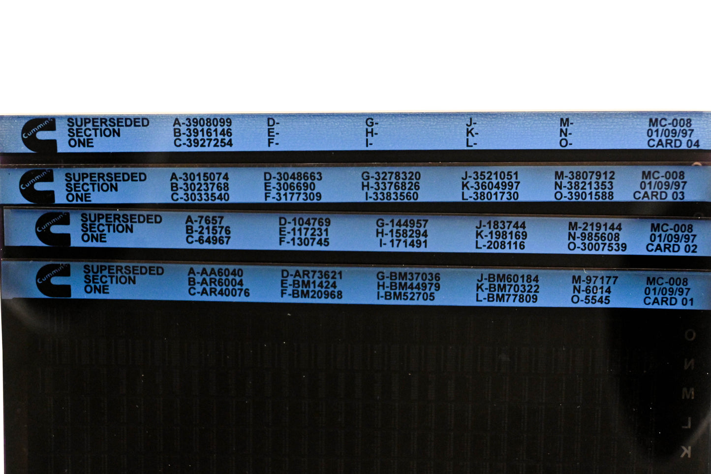 Cummins XM011-173 1997 MC-008 Superseded Section One Lot Of 4 Microfiche NOS