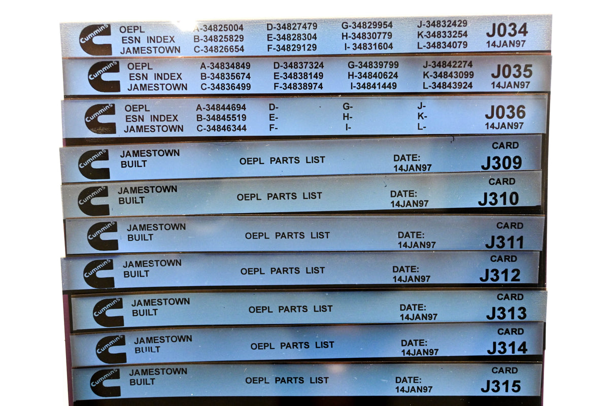 Cummins J034, J309, J315 1997 Jamestown OEPL Parts List & ESN Index Lot Of 10 Microfiche NOS