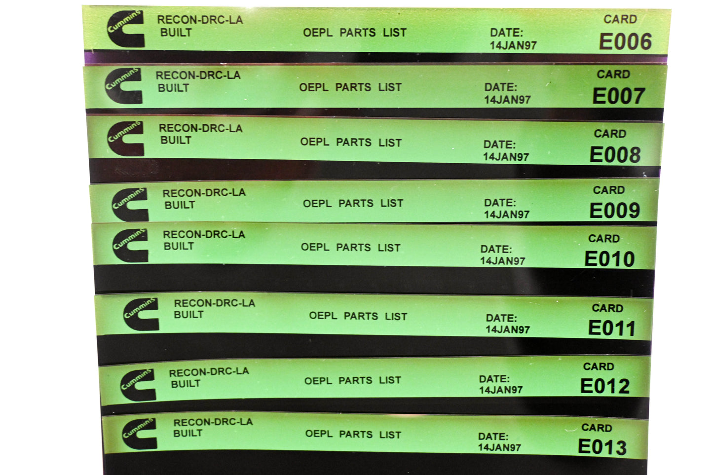 Cummins E001, E007, E013 1997 RECON DRC-LA OEPL Parts List & ESN Index Lot Of 15 Microfiche NOS