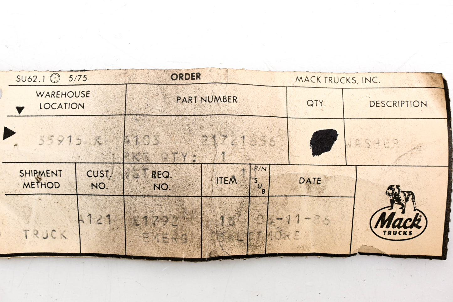 Mack 4103-21721636 Special Washer NOS