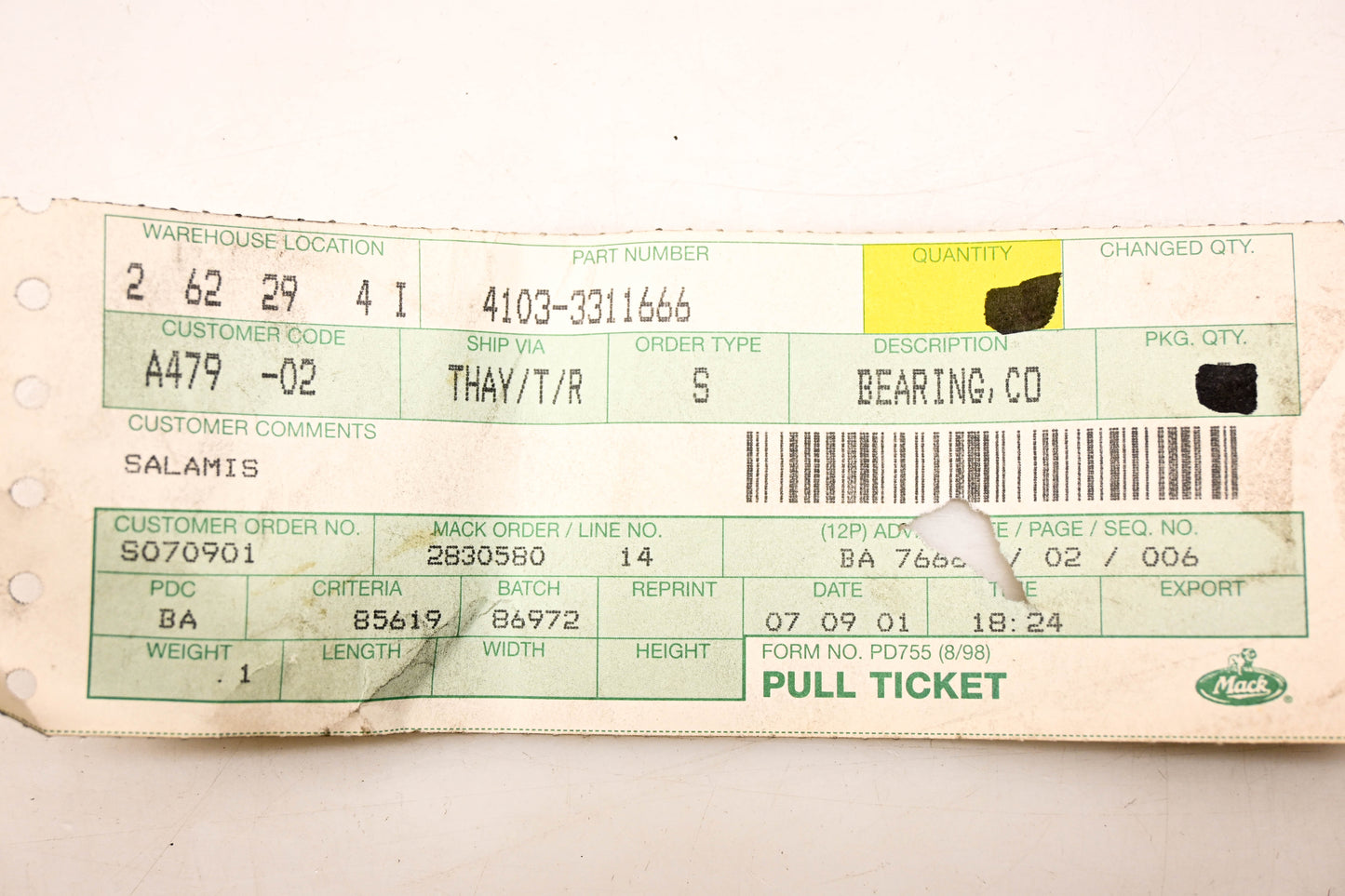 Mack 4103-3311666 Renault Bearing NOS