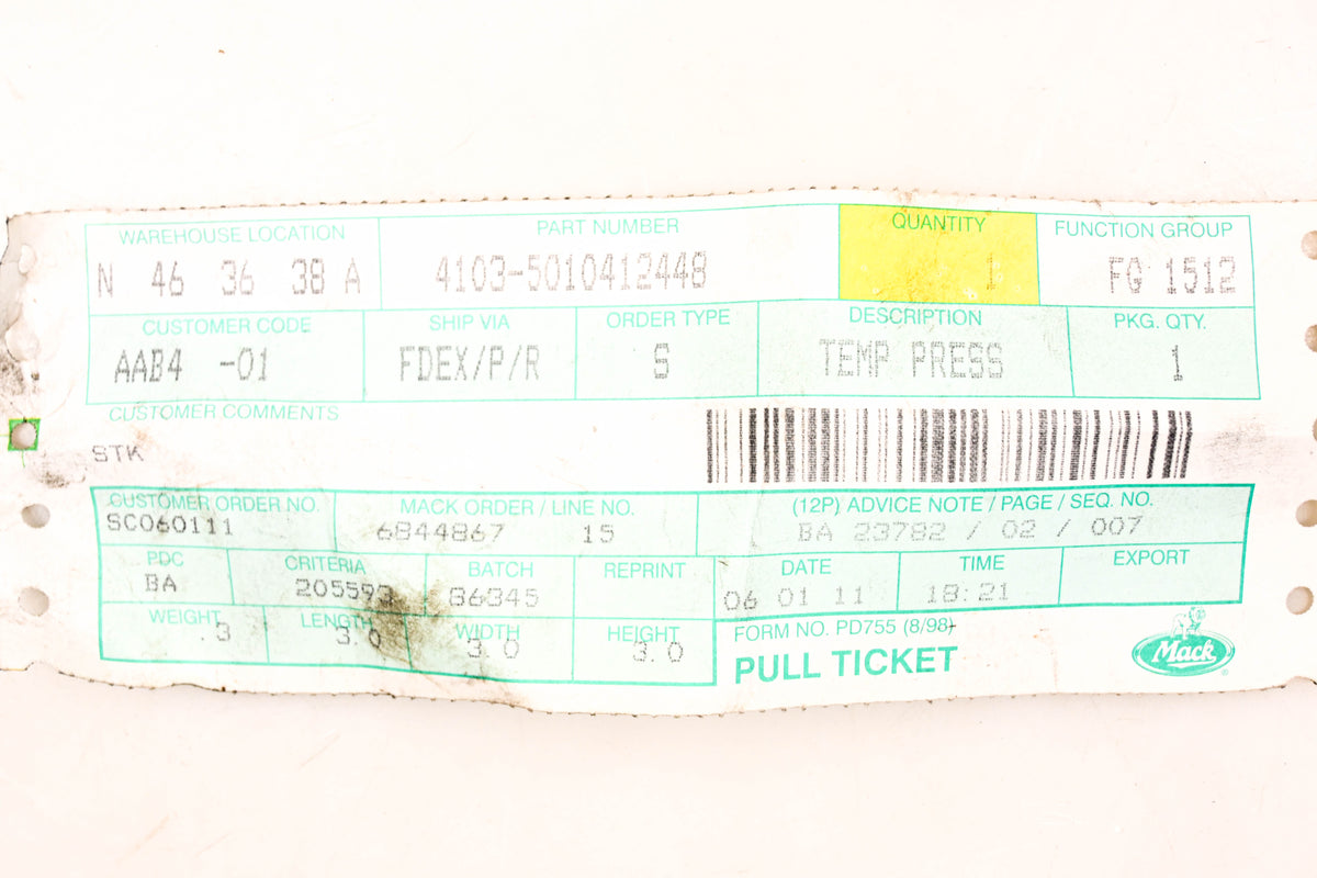 Mack 4103-5010412448 Temperature Pressure Sensor NOS