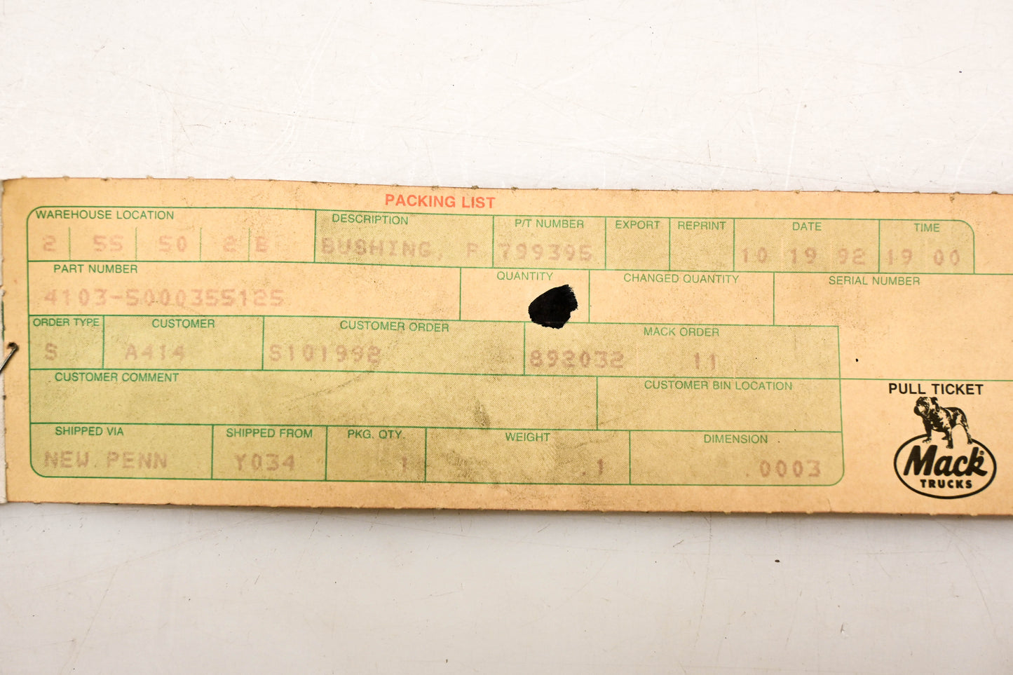 Mack 4103-5000355125, 5000355125 Bushing NOS