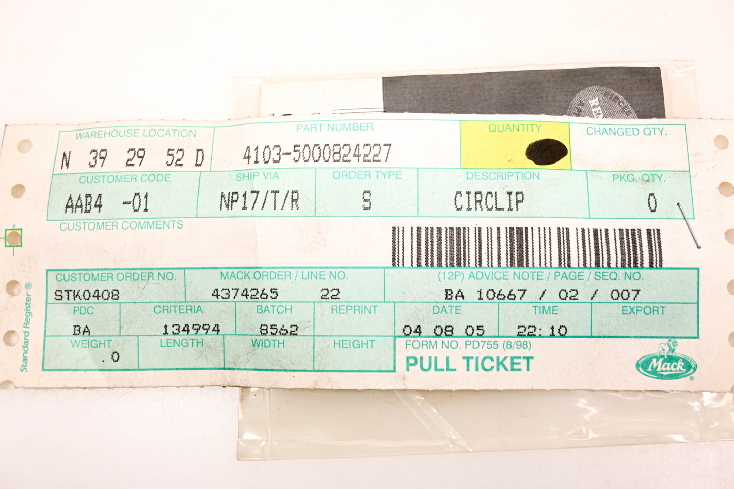 Mack 4103-5000824227, 5000824227 Renault Circlip NOS