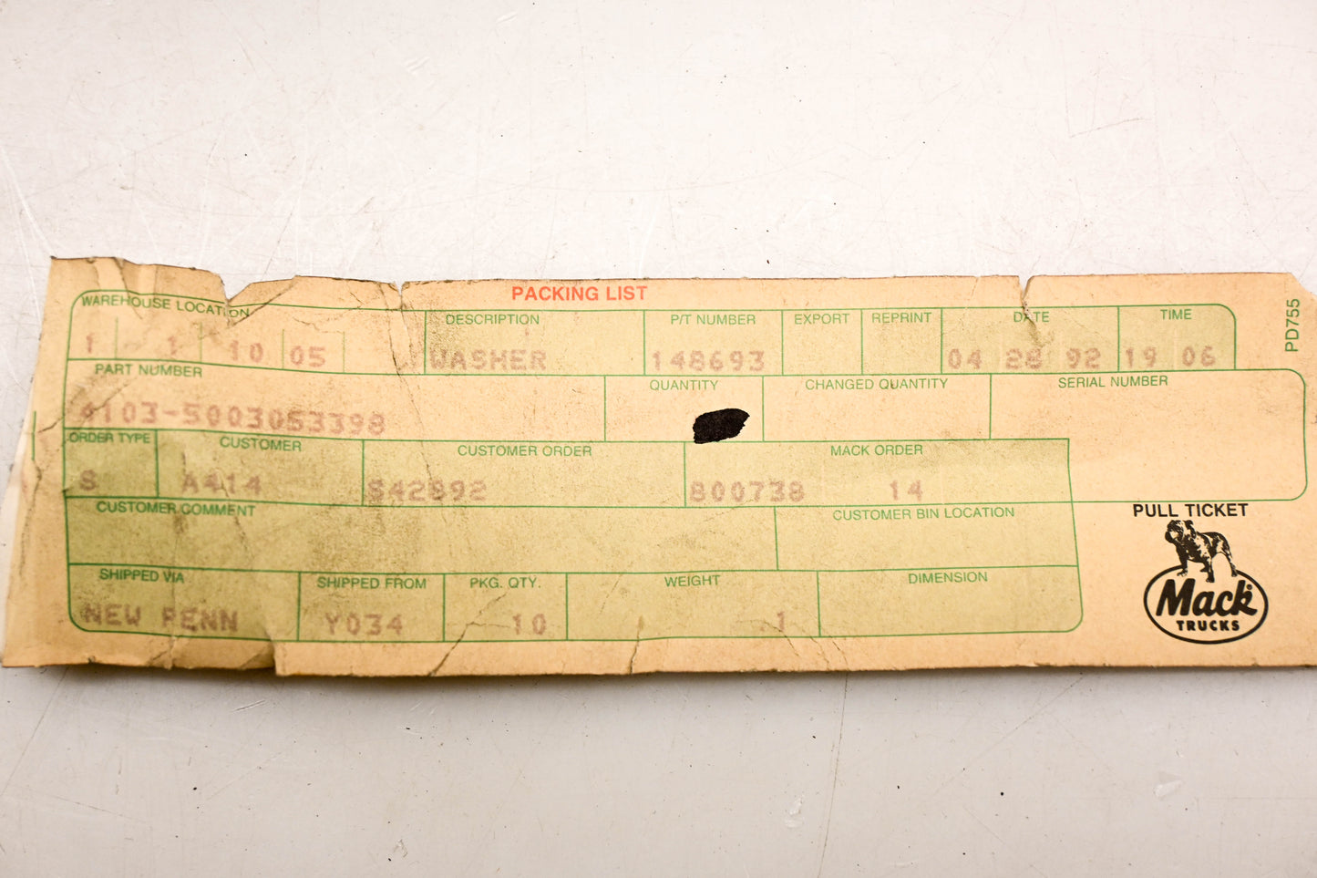 Mack 4103-5003053398, 5003053398 Washer NOS
