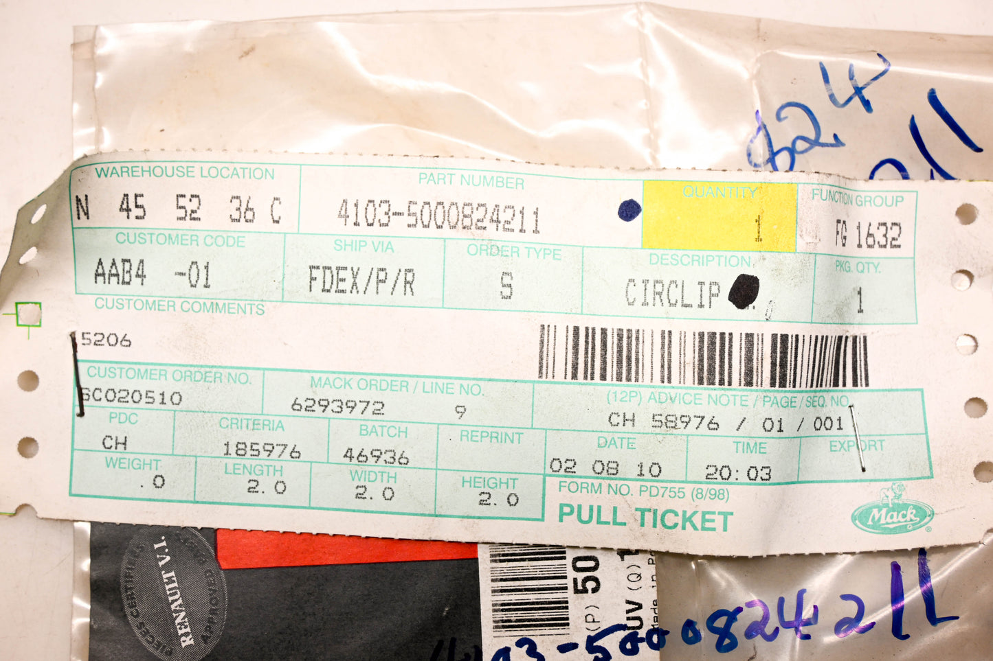 Mack 4103-5000824211, 5000824211 Renault Circlip NOS