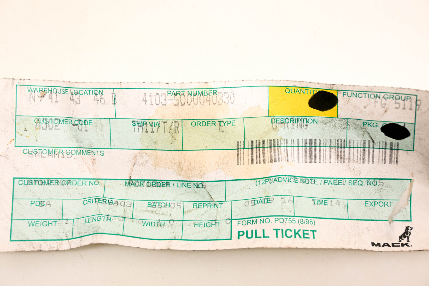 Mack 4103-5000040330, 5000040330 O-Ring NOS