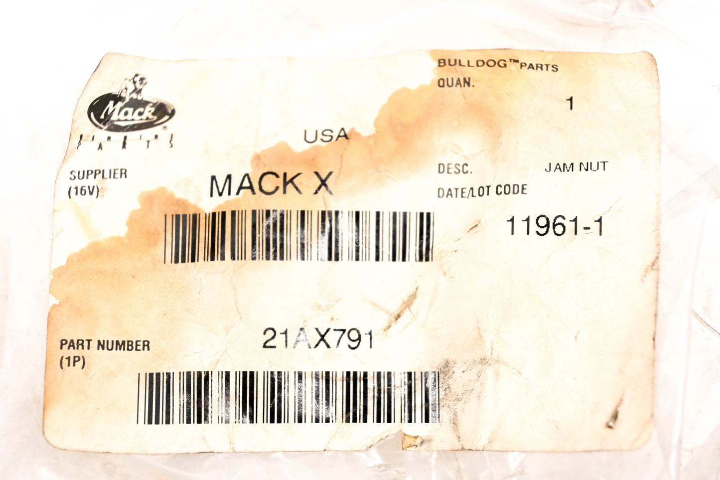 Mack 21AX791 Jam Nut NOS