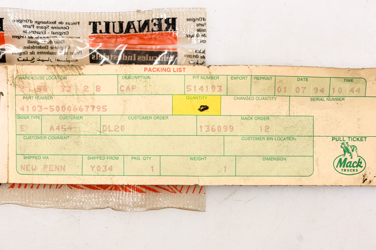 Mack 4103-5000667795, 5000667795 Renault Cap NOS