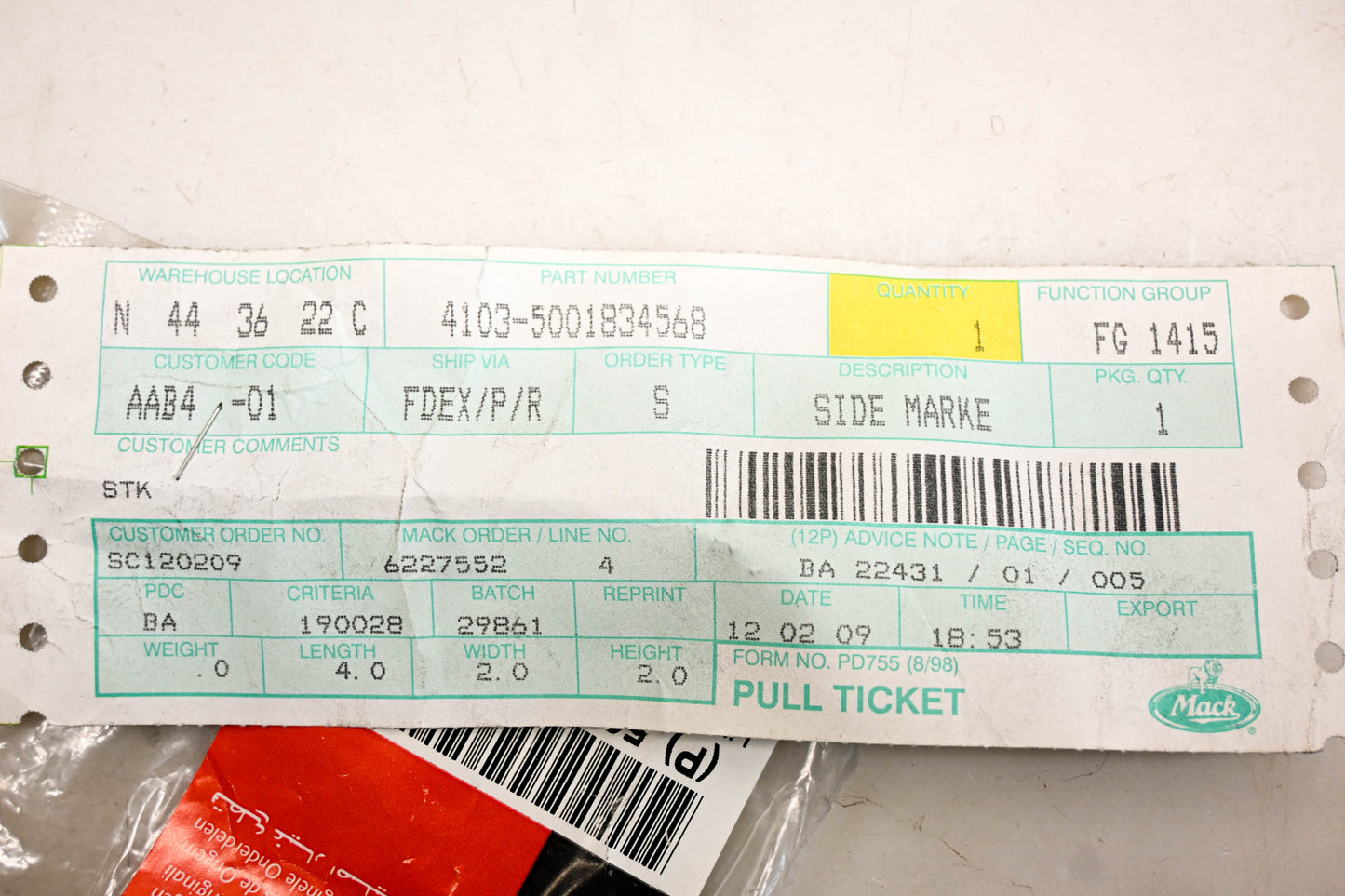 Mack 4103-5001834568, 5001834568 Renault Lamp Bulb Socket NOS