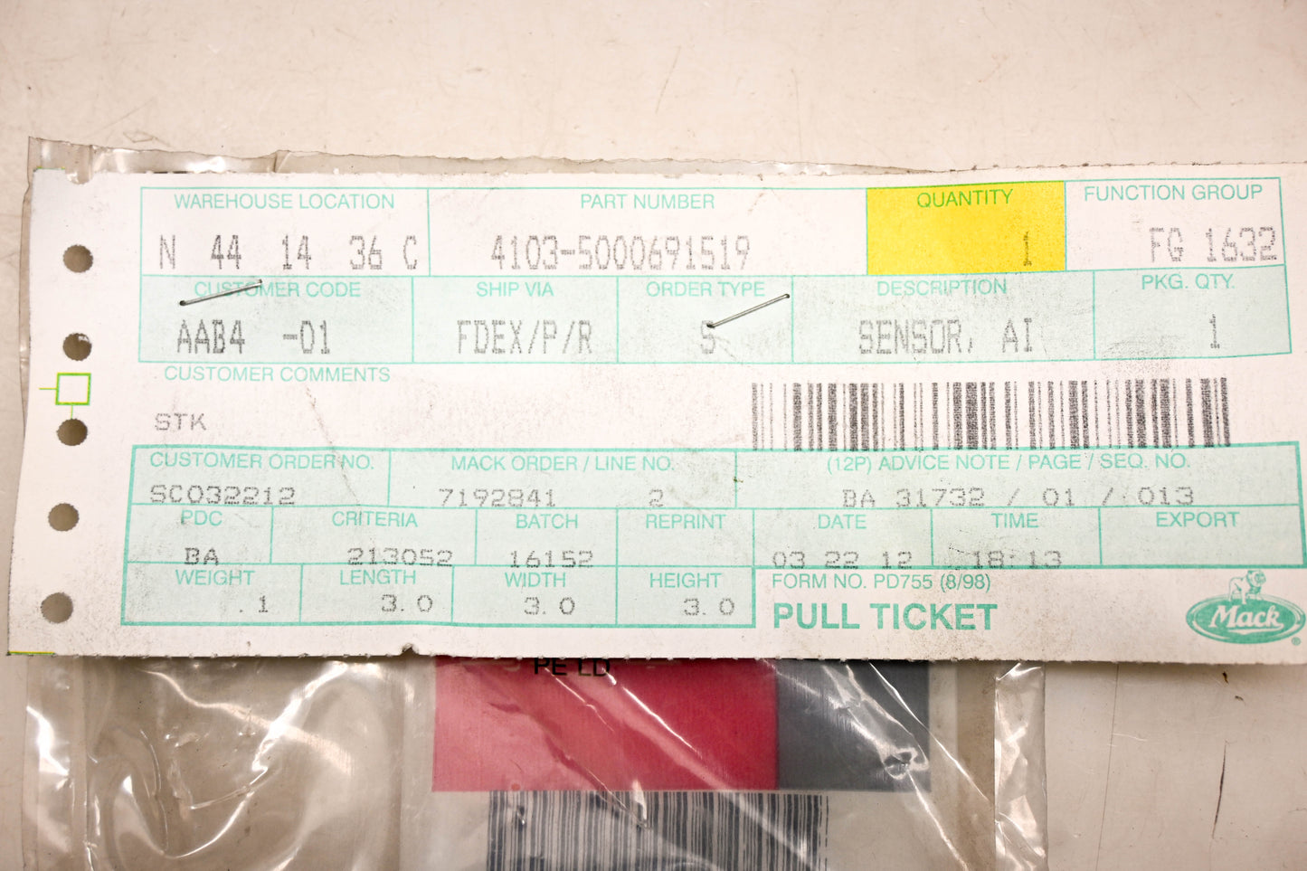 Mack 4103-5000691519, 5000691519 Renault Air Temperature Sensor NOS