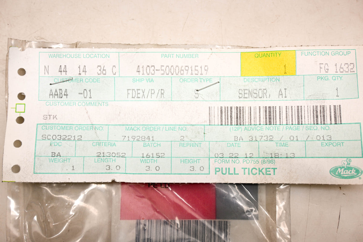 Mack 4103-5000691519, 5000691519 Renault Air Temperature Sensor NOS