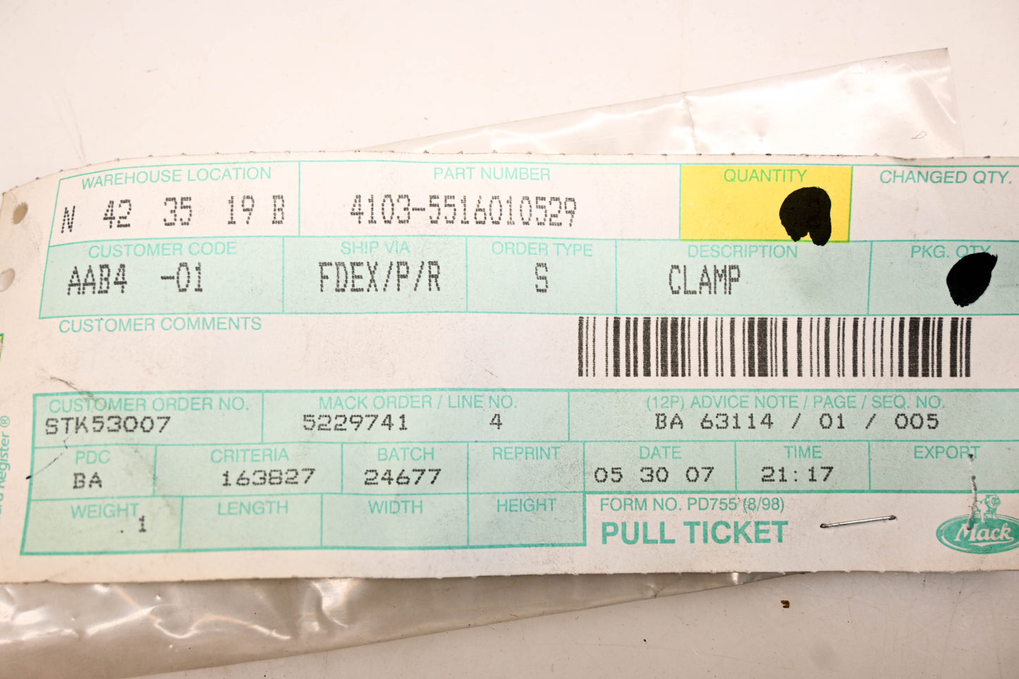 Mack 4103-5516010529, 5516010529 Renault Clamp NOS