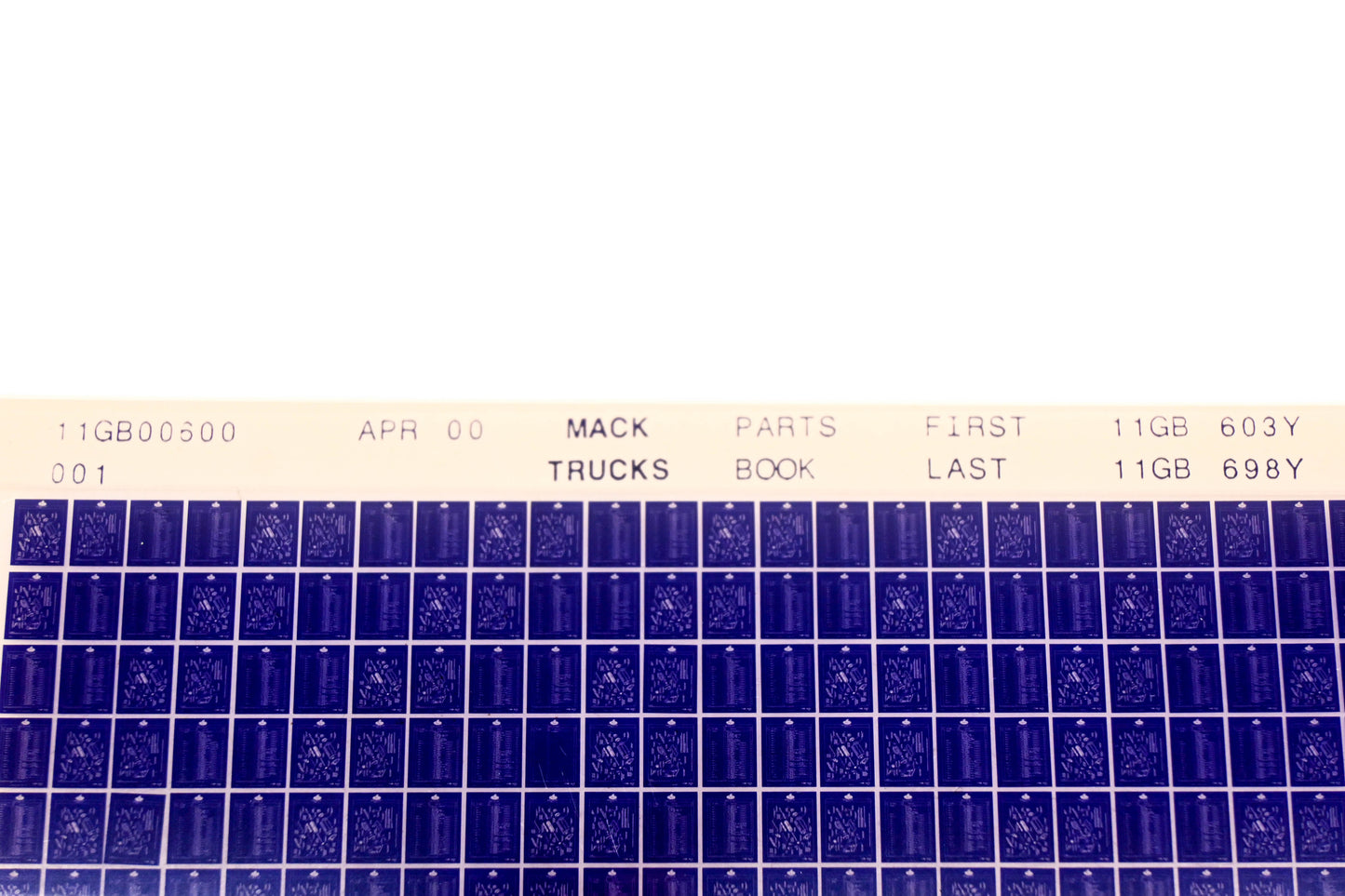 Mack 11GB00600 11GB603Y - 11GB698Y Parts Microfiche NOS