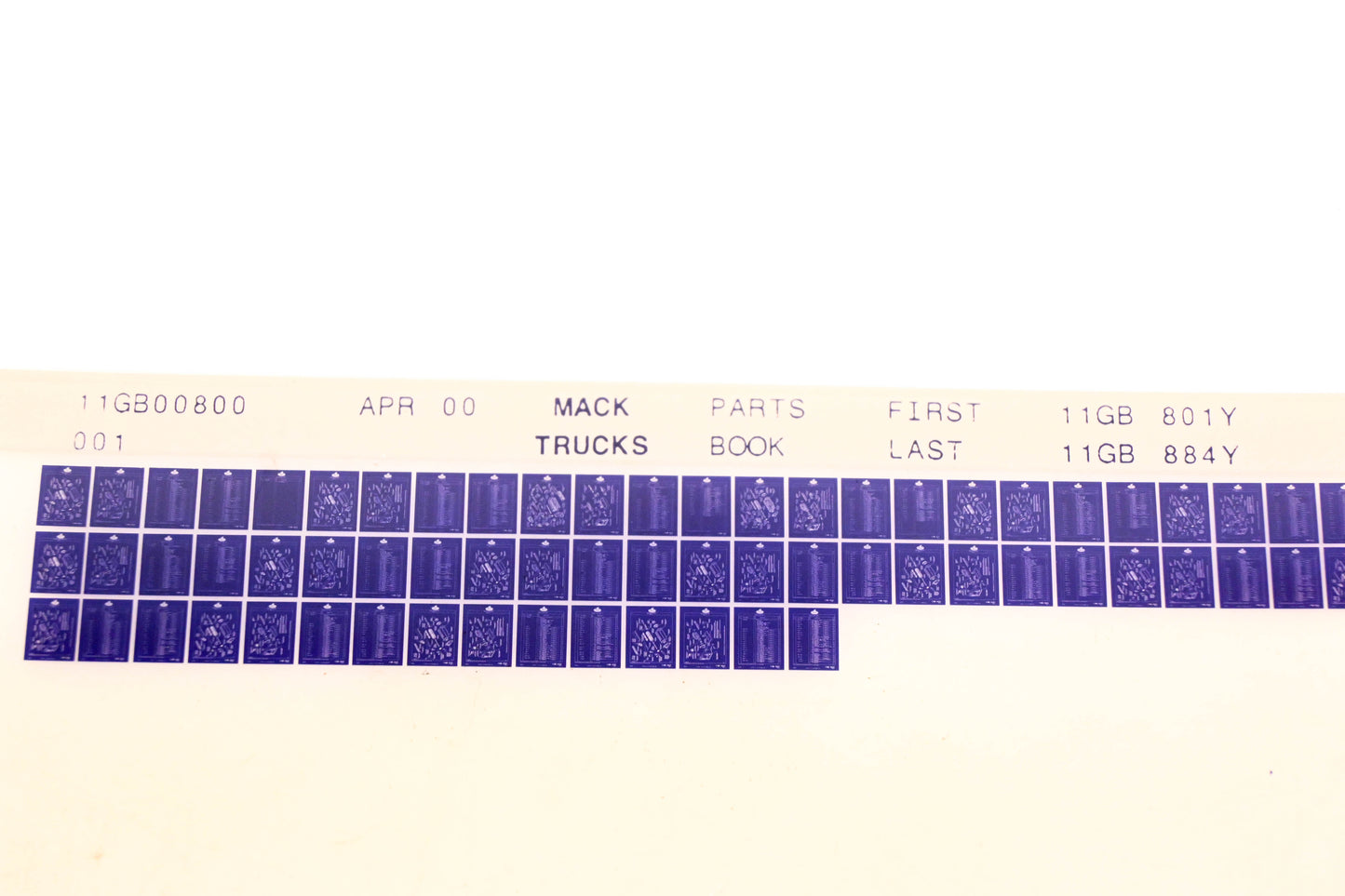 Mack 11GB00800 11GB801Y - 11GB884Y Parts Microfiche NOS