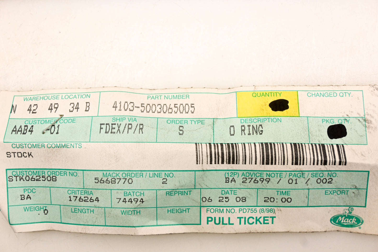 Mack 4103-5003065005, 5003065005 Renault O-Ring NOS