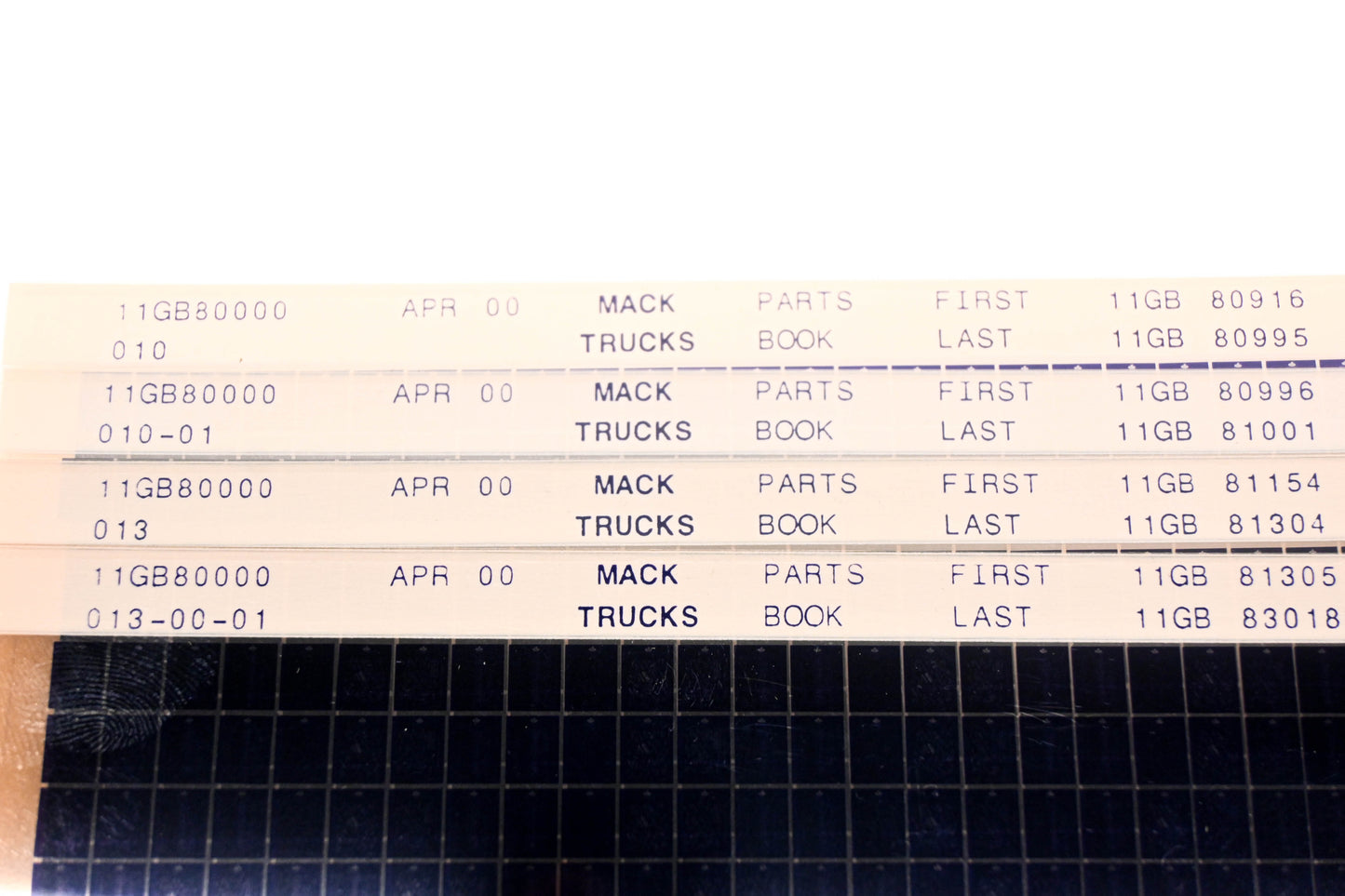 Mack 11GB80000 11GB80916 - 11GB83018P3 Parts Microfiche Lot of 4 NOS