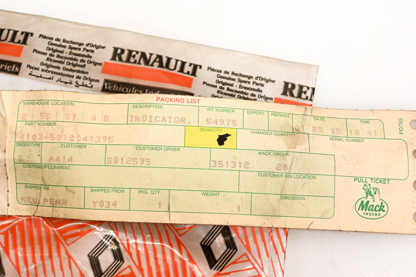Mack 4103-5010041395, 5010041395 Renault Coolant Temp Indicator NOS