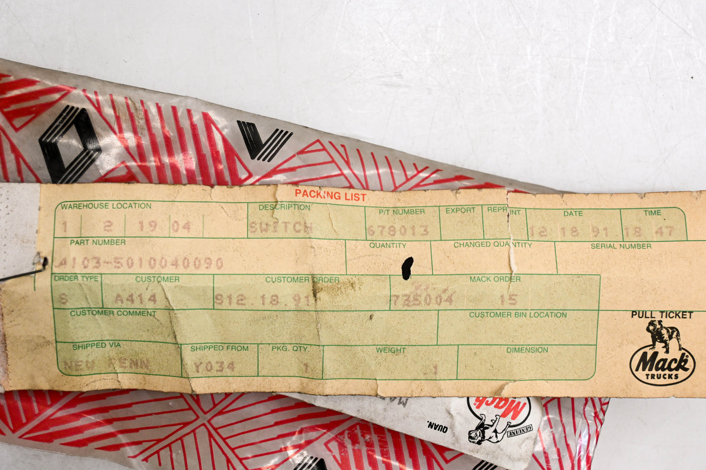 Mack 4103-5010040090, 5010040090 Renault Switch NOS