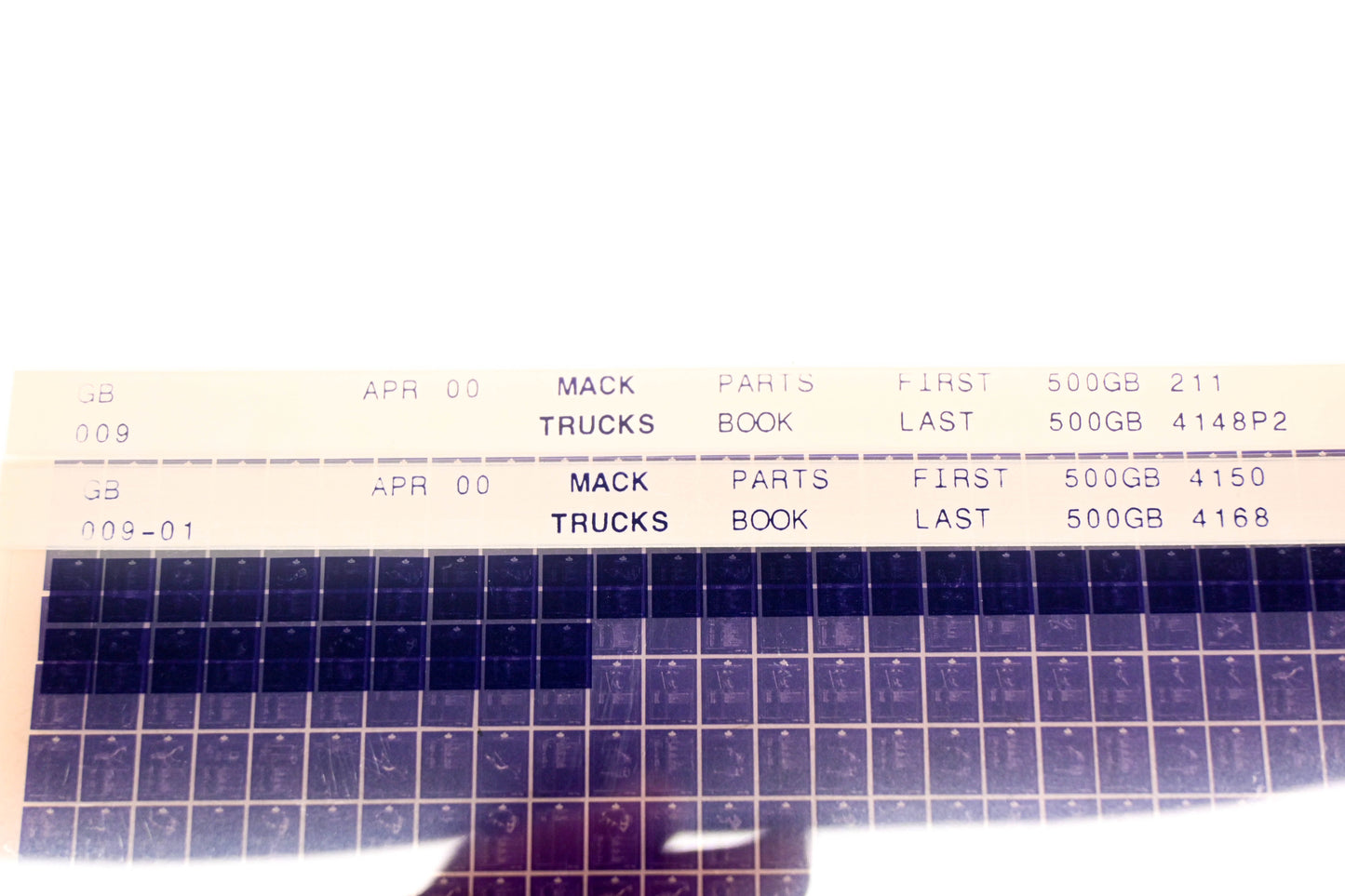 Mack GB009 500GB211 - 500GB4168 Parts Microfiche Lot of 2 NOS