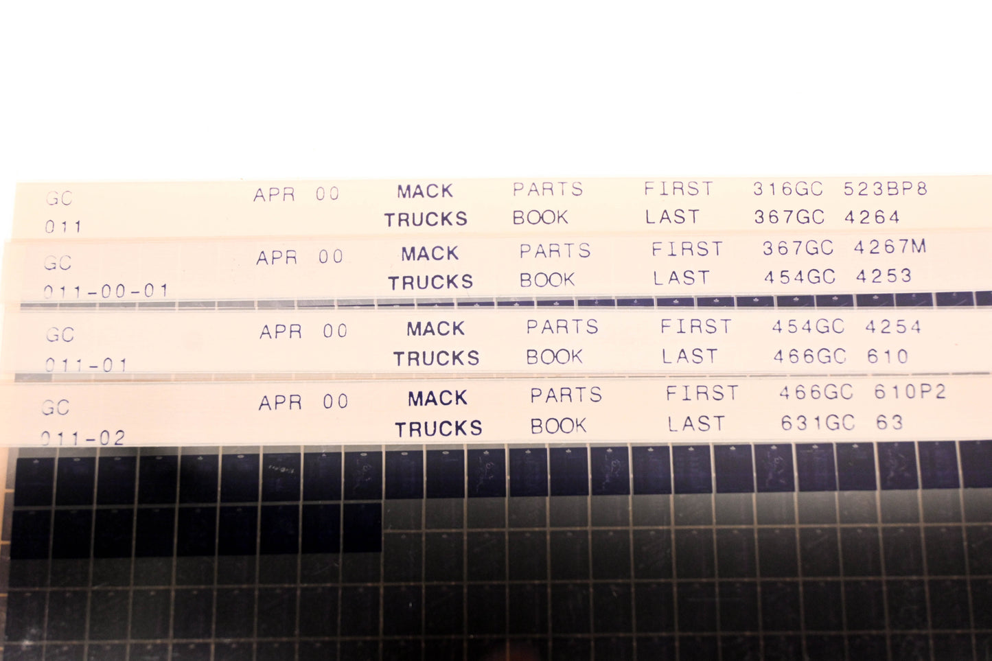 Mack GC011 316GC523BP8 - 631GC63 Parts Microfiche Lot of 4 NOS
