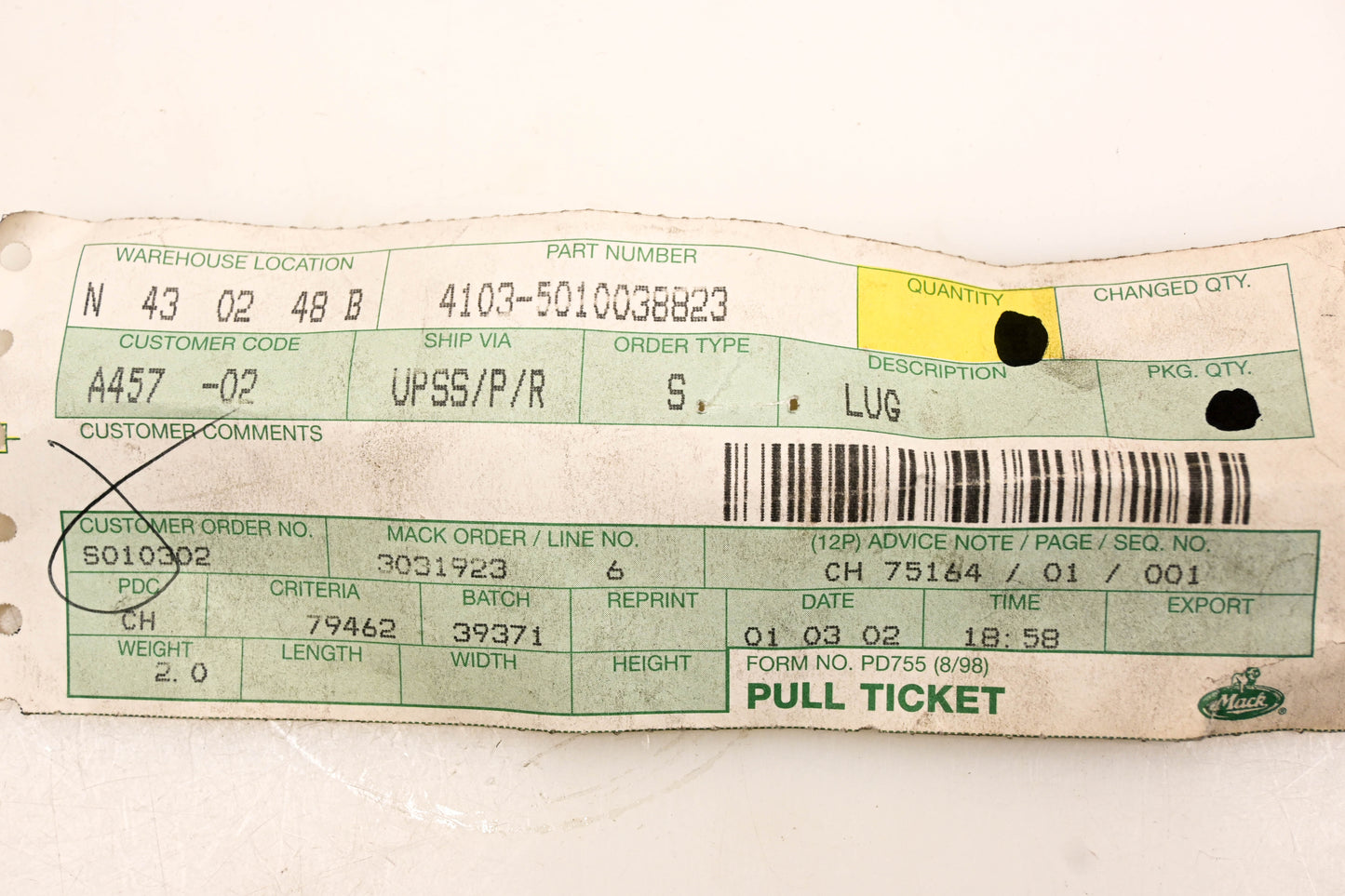 Mack 4103-5010038823, 5010038823 Renault Lug Lock NOS