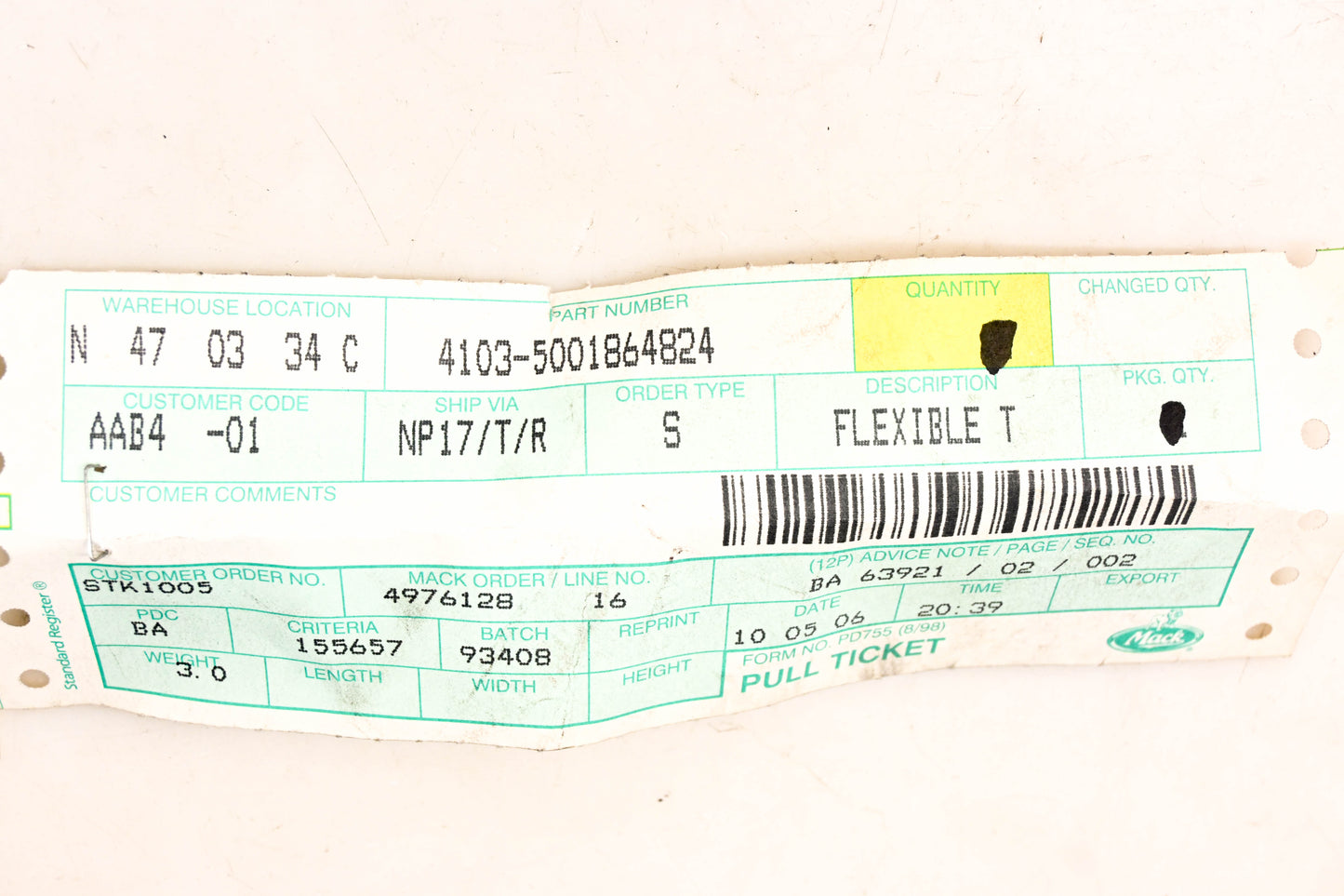 Mack 4103-5001864824, 5001864824 Renault Flexible Tubing NOS