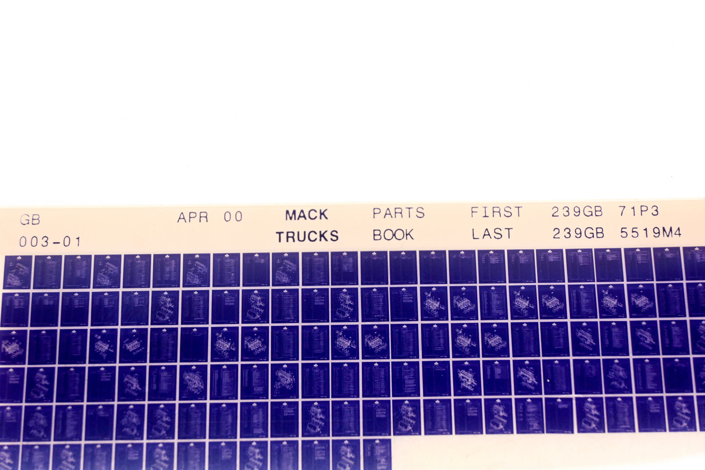 Mack GB003-01 239GB71P3 - 239GB5519M4 Parts Microfiche NOS
