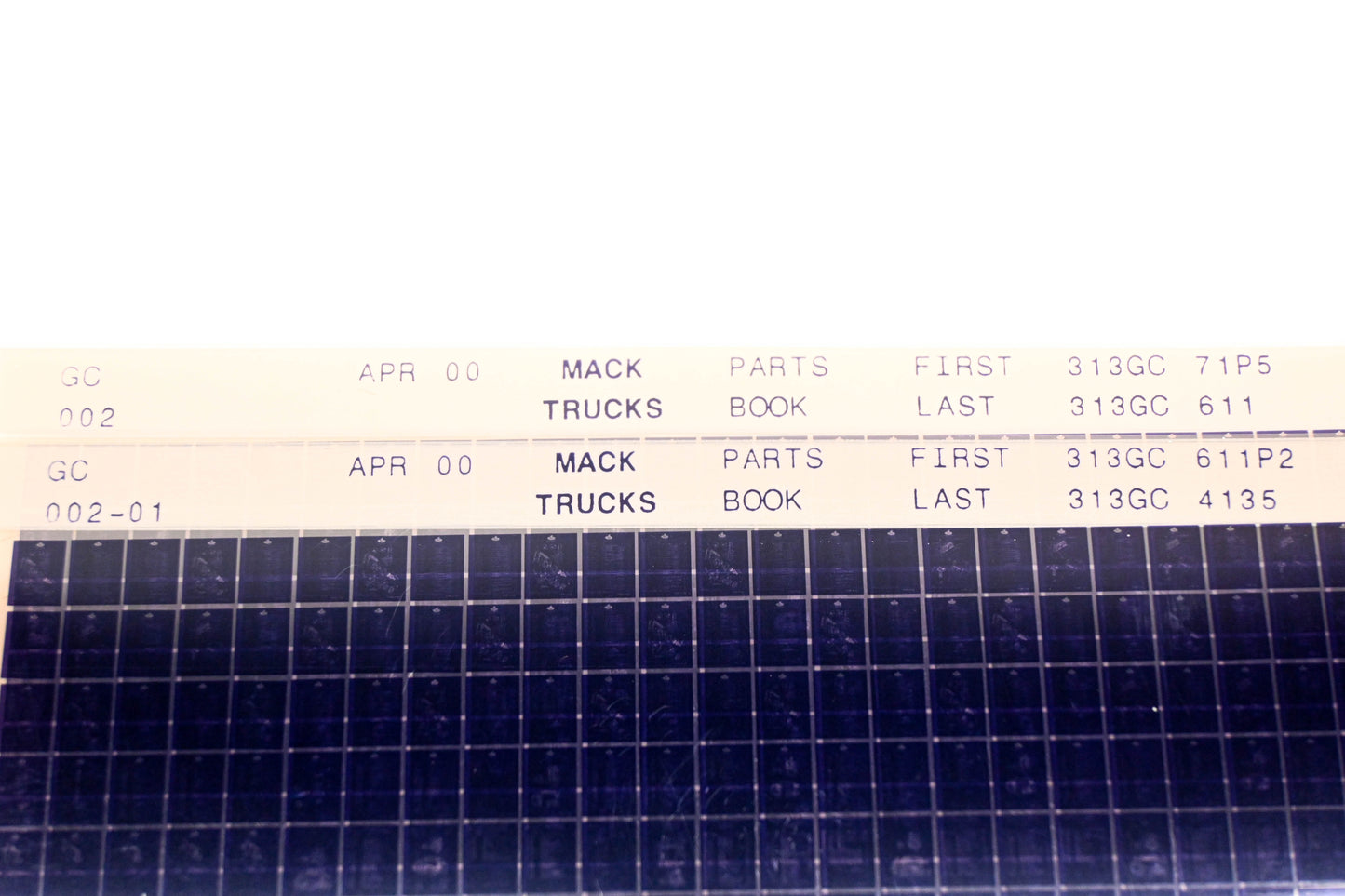 Mack GC002, GC002-01 313GC71P5 - 313GC4135 Parts Microfiche Lot of 2 NOS