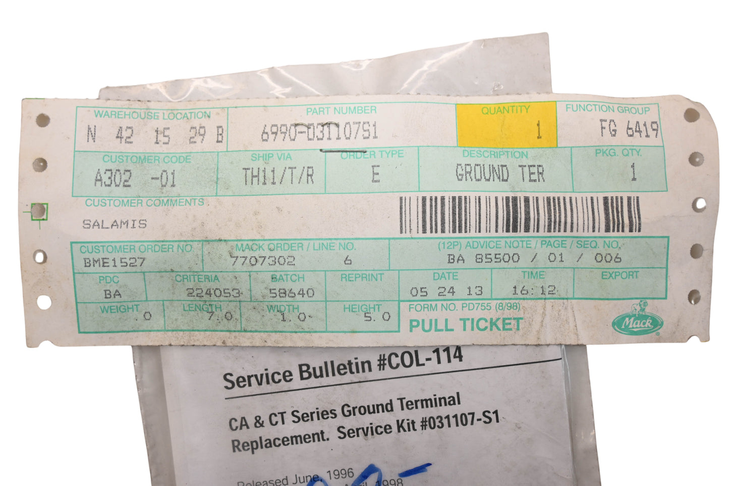 Mack 6990-031107S1 Ground Terminal Kit NOS