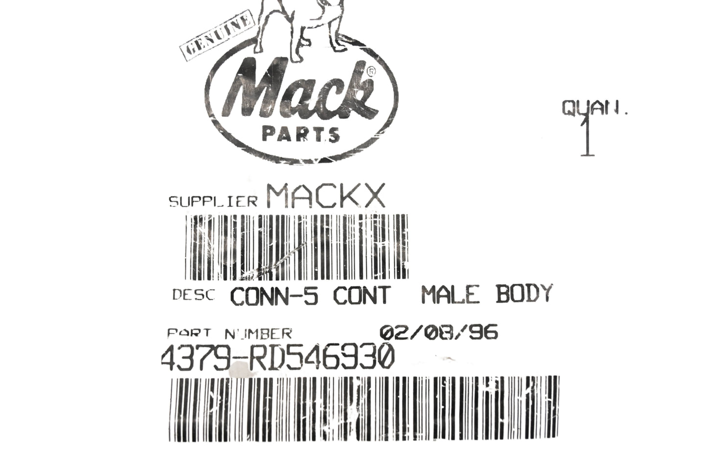 Mack 4379-RD546930, RD546930 5-Pin Male Connector NOS