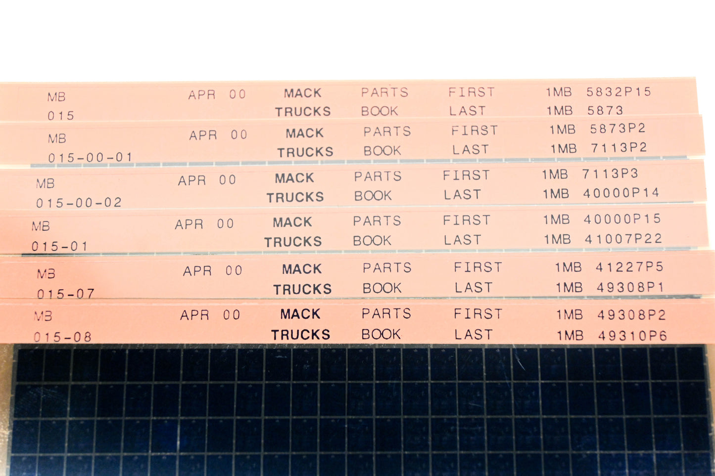 Mack MB015, MB015-00-01, MB015-08 1MB5832P15 - 1MB49310P6 Parts Microfiche Lot of 6 NOS