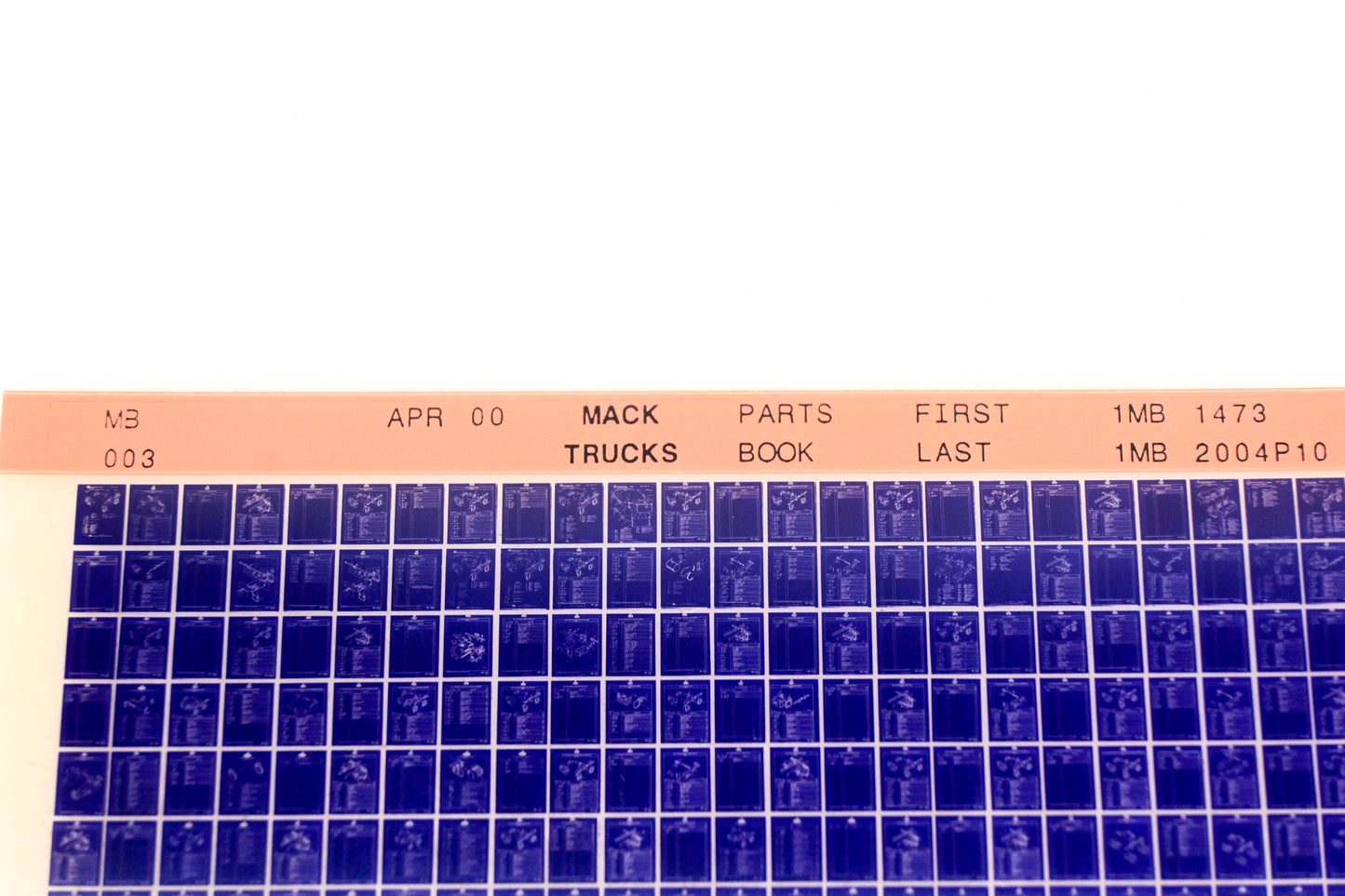 Mack MB003 1MB1473 - 1MB2004P10 Parts Microfiche NOS
