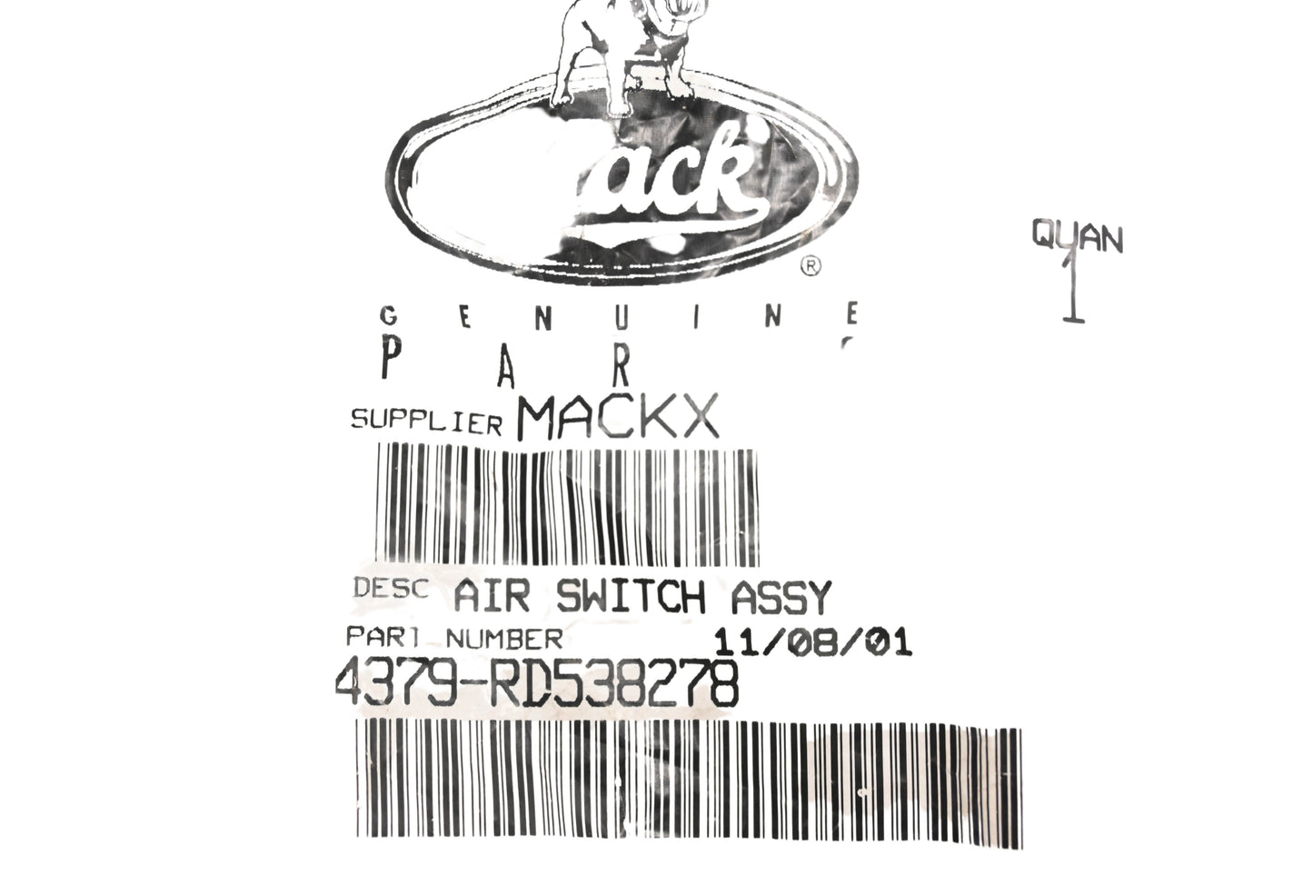 Mack 4379-RD538278, 216KD229 Red Dot Air Switch Assembly NOS