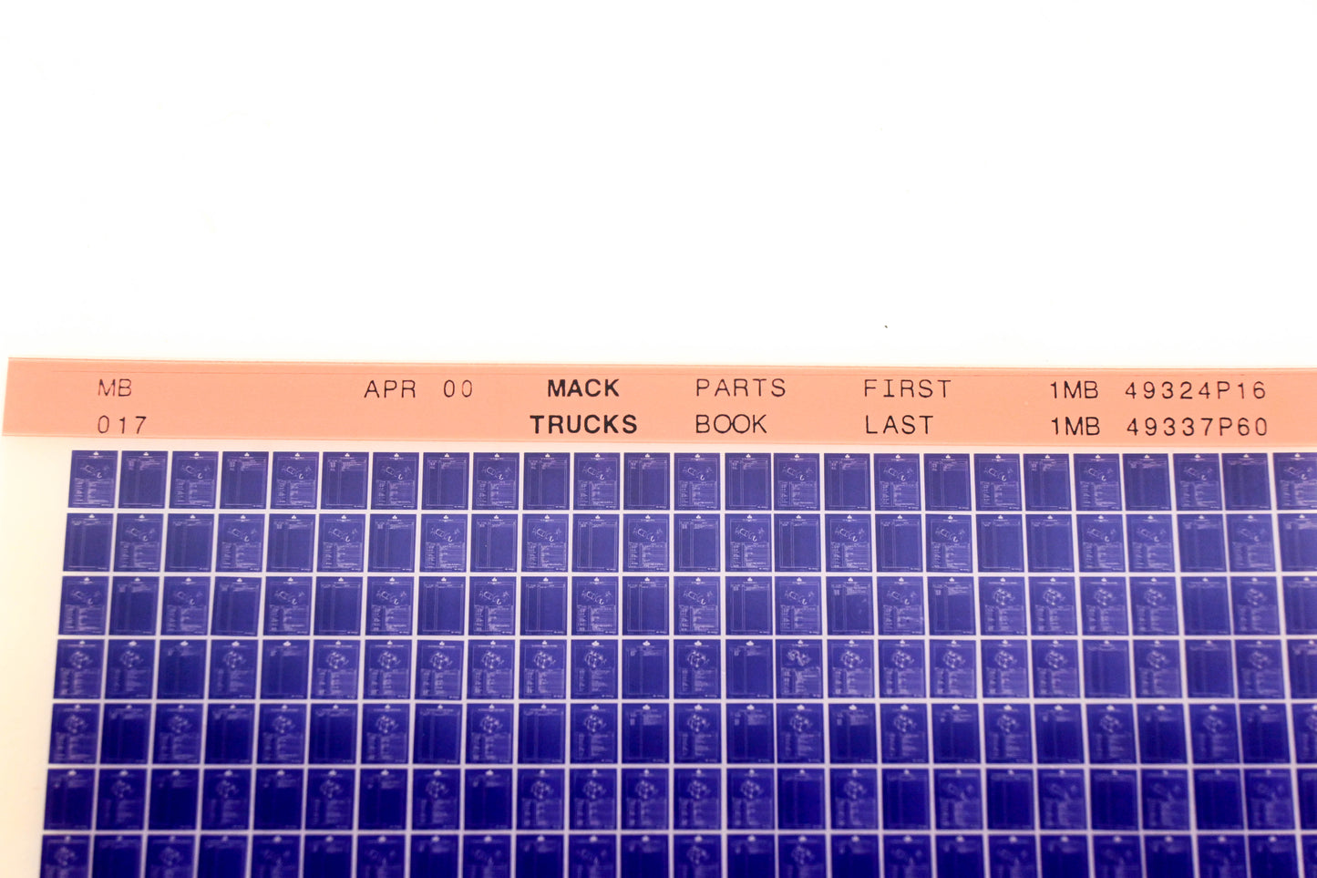 Mack MB017 1MB49324P16 - 1MB49337P60 Parts Microfiche NOS