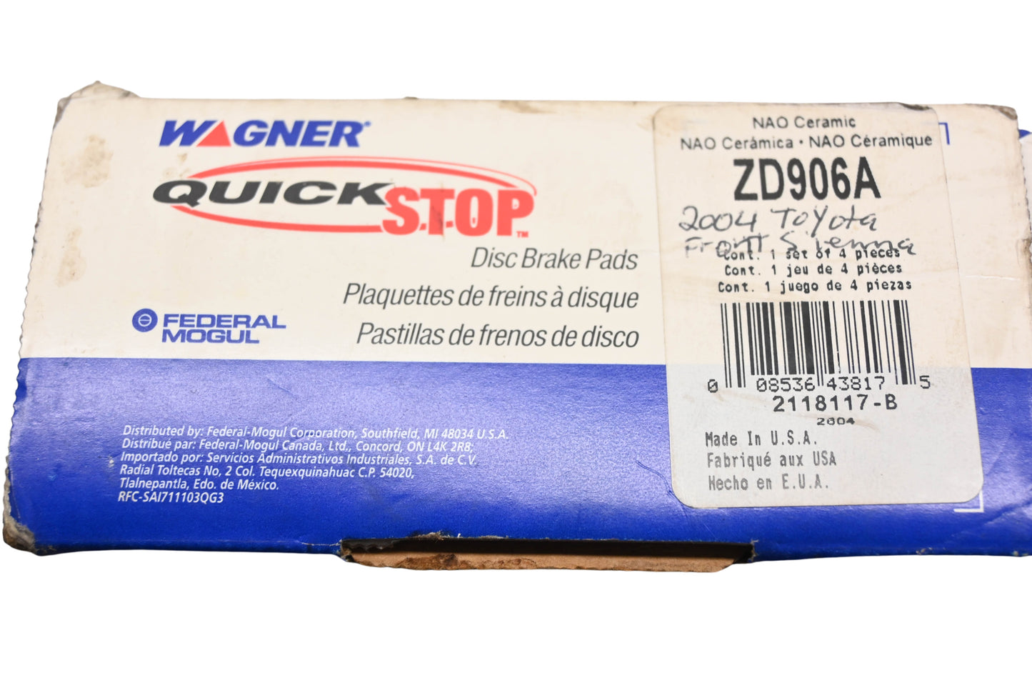 Wagner ZD906A Quick Stop NAO Ceramic Disc Brake Pads Qty 4 NOS