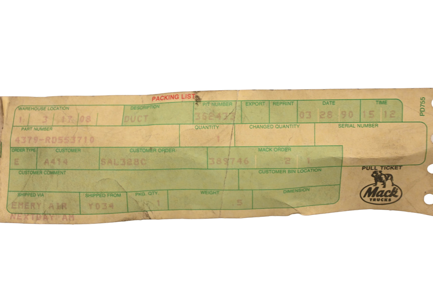 Mack 4379-RD553710 Red Dot Air Cylinder NOS