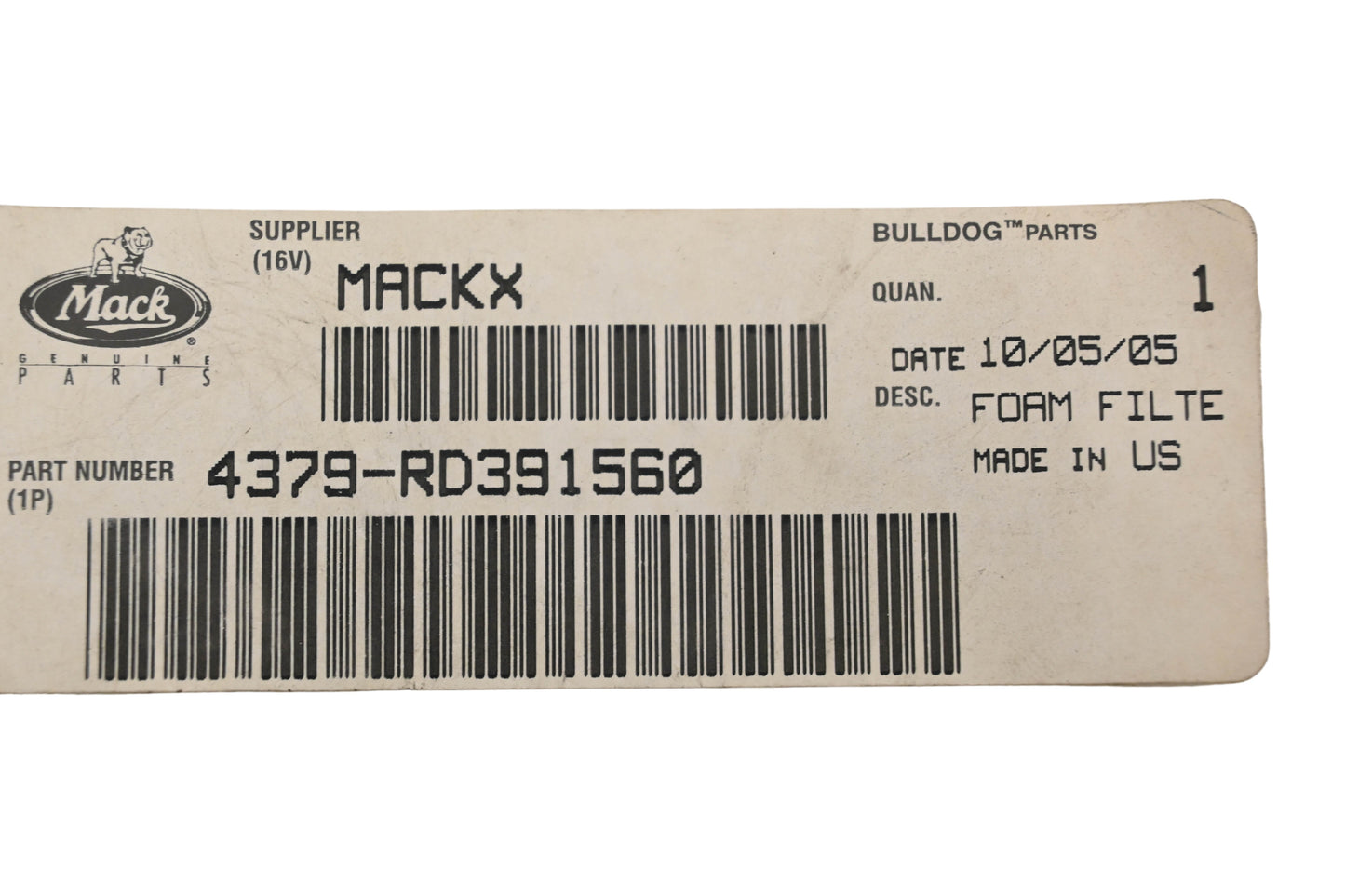 Mack 4379-RD391560 Foam Filter NOS
