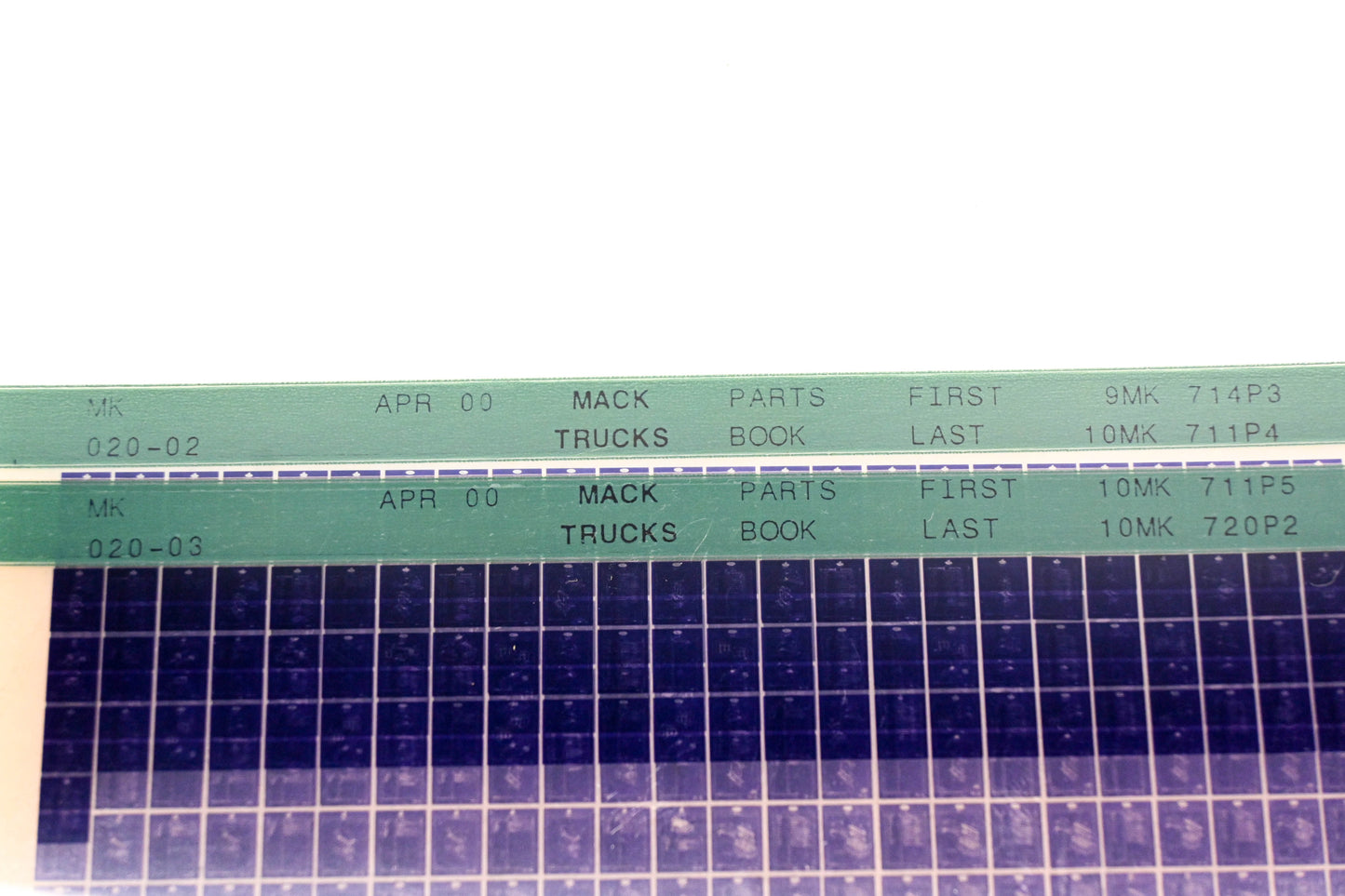 Mack MK020-02, MK020-03 9MK714P3 - 10MK720P2 Parts Microfiche Lot of 2 NOS