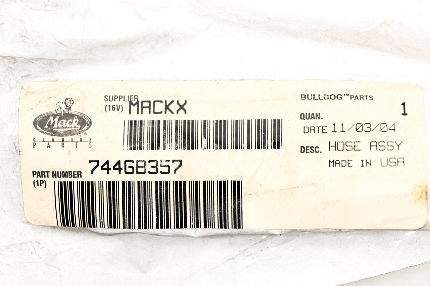 Mack 744GB357 Supply Hose Assembly NOS